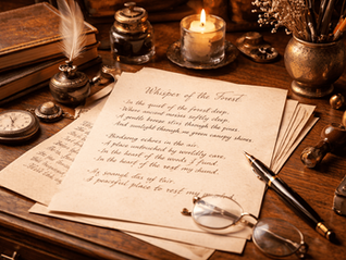 Vintage-style writing desk with poetry manuscript