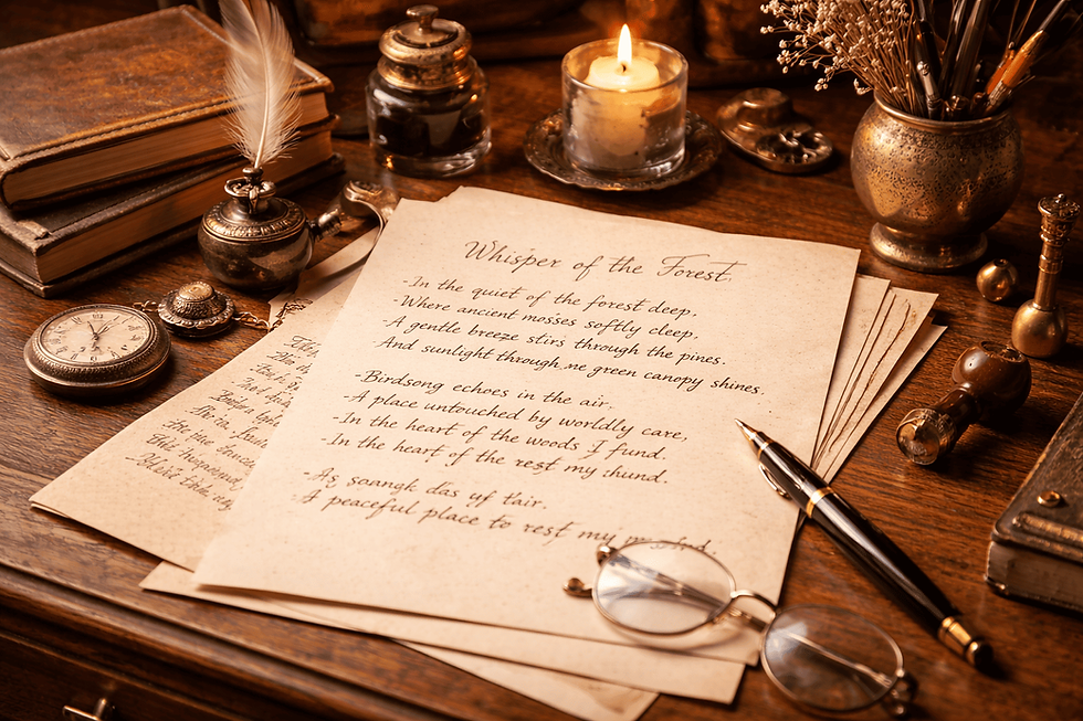 Vintage-style writing desk with poetry manuscript