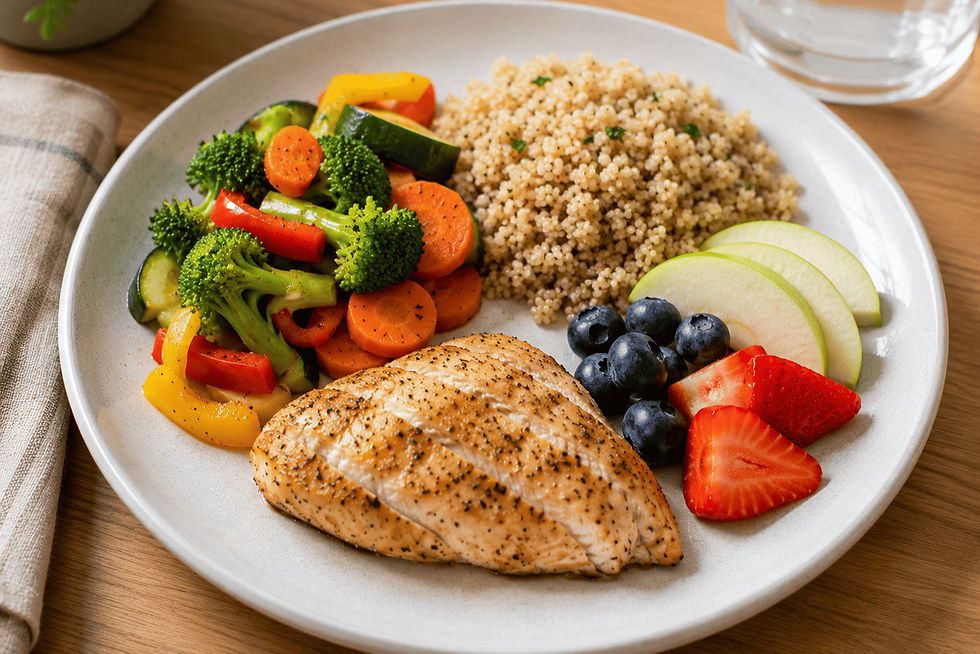 Small plate with balanced food showing portion awareness for eating for your body