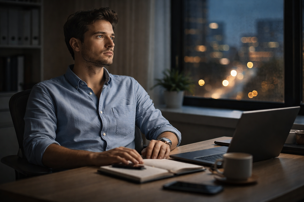 A first-time supervisor sits at their desk, reflecting on responsibilities, team management, and the emotional challenges of leadership.