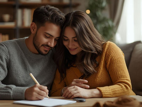 Couple reconnecting through SMART goals, rebuilding emotional safety, trust, and romantic connection through small meaningful actions