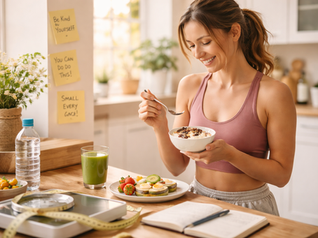 Person practicing gentle, supportive wellness habits for weight loss without shame