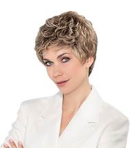 Mujer con peluca oncológica corta de Ellen Wille