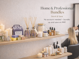 lady at salon with Glow & Unwind products on shelf