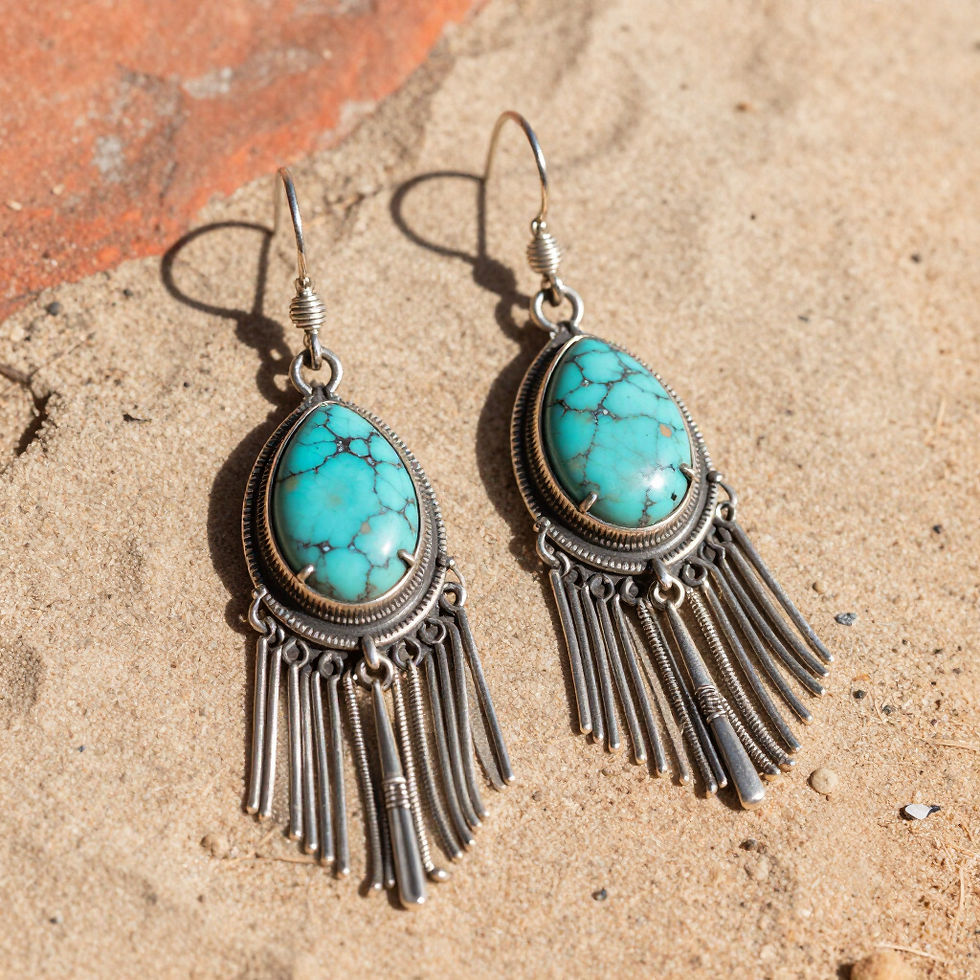 Silver turquoise dangle earrings with fringe