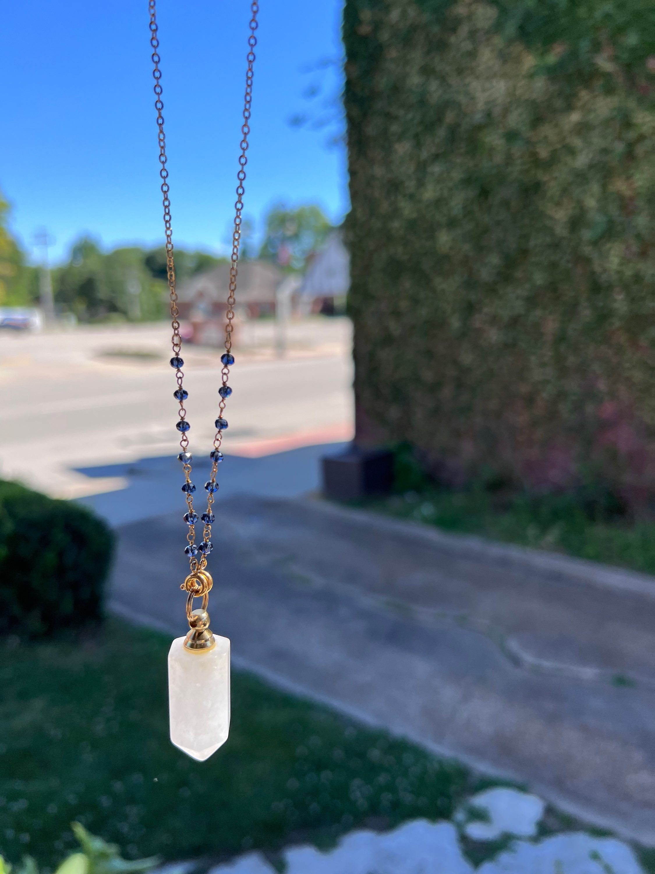 Clear Quartz Point Tincture Necklace with London Blue Topaz