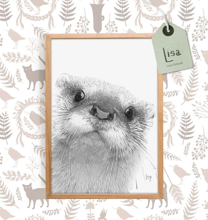 Otter print art, otter nursery, otter wall art, printable wall art, printable poster, instant download, printable art nursery