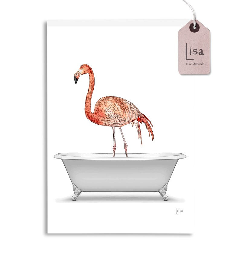 Bathroom art flamingo, pink flamingo, flamingo clipart, bathroom wall art, bathroom kids art, bathroom decor, bathroom wall d