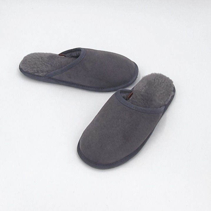 Miniaturbild: HERREN ECHTLEDER SCHAFFELL SLIPPER HAUSSCHUHE -grau-grau-