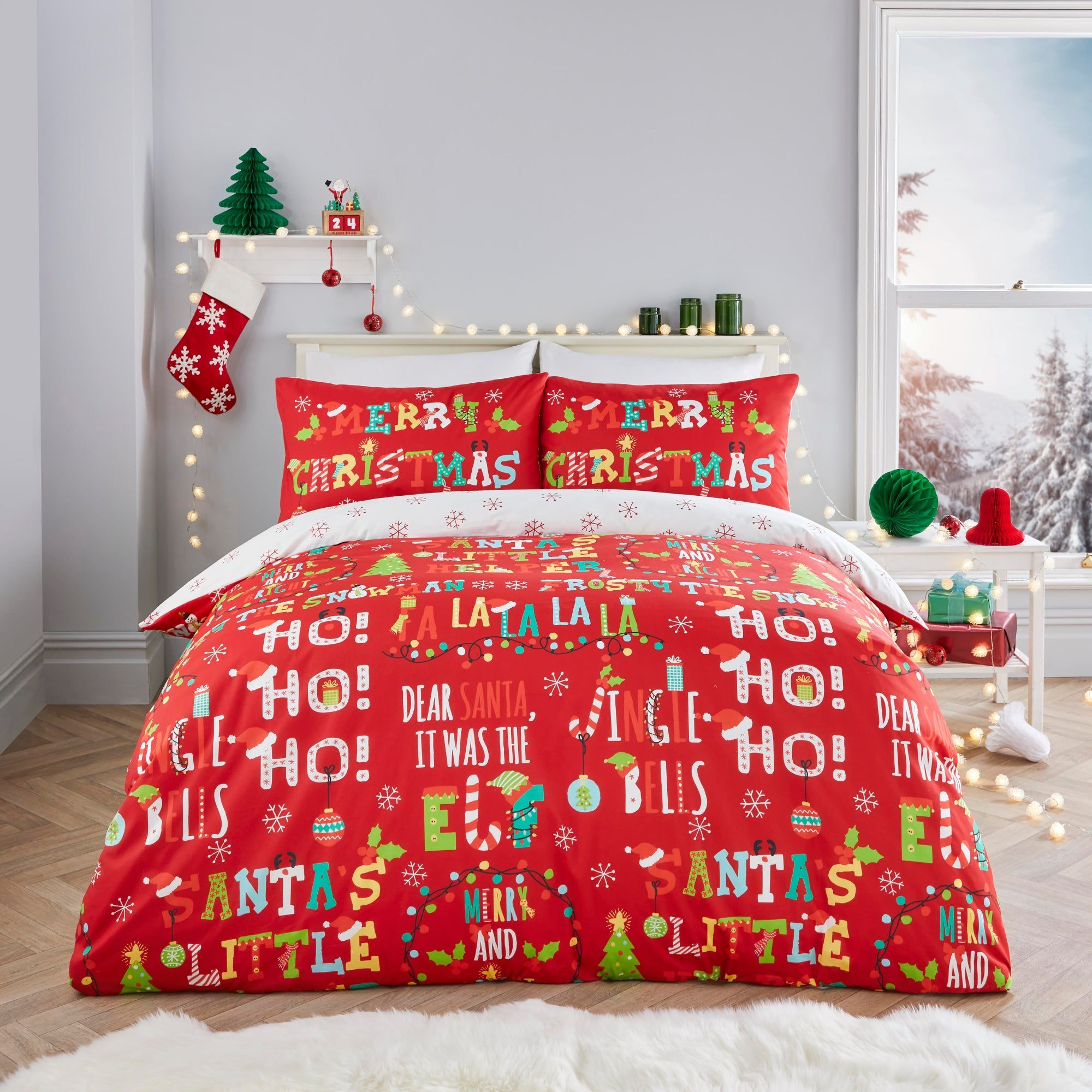Fusion - Santa's Little Helper - Duvet Cover Set - Red - Double