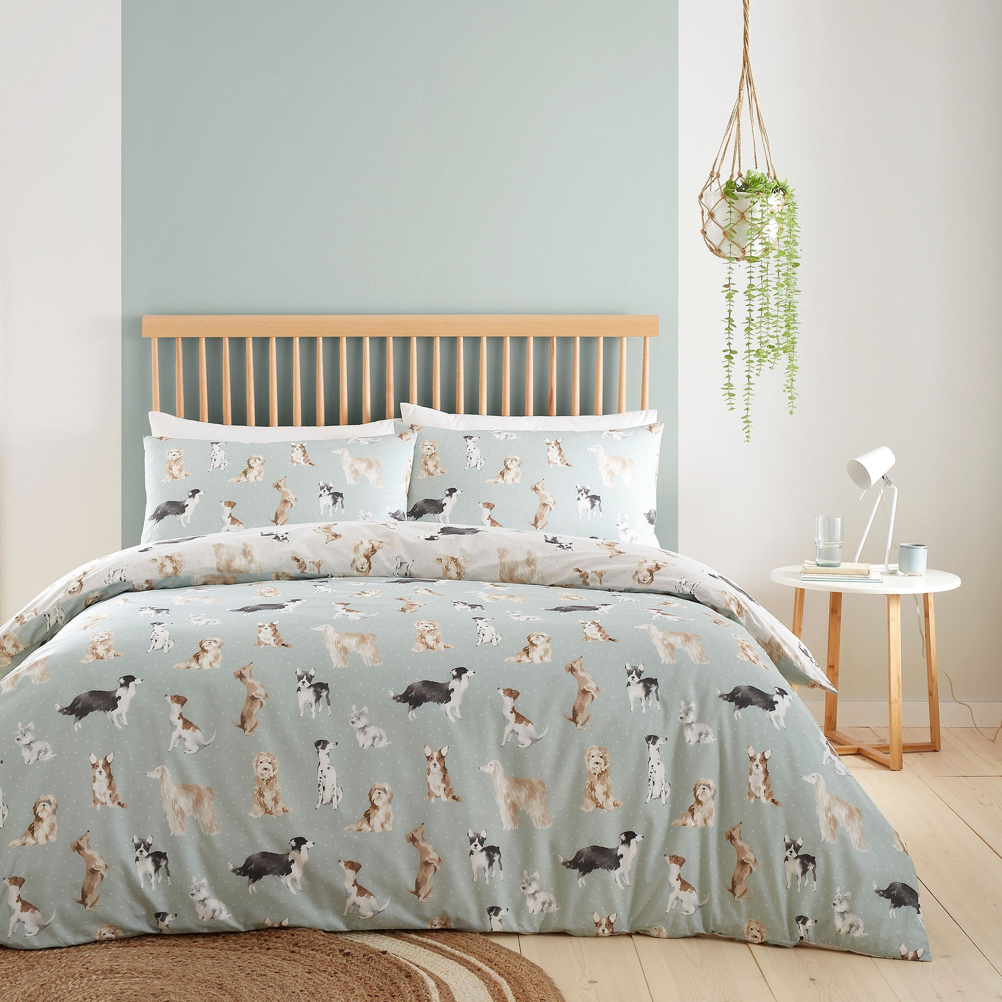 Fusion - Cute Dogs - Duvet Cover Set - Duck Egg - Double
