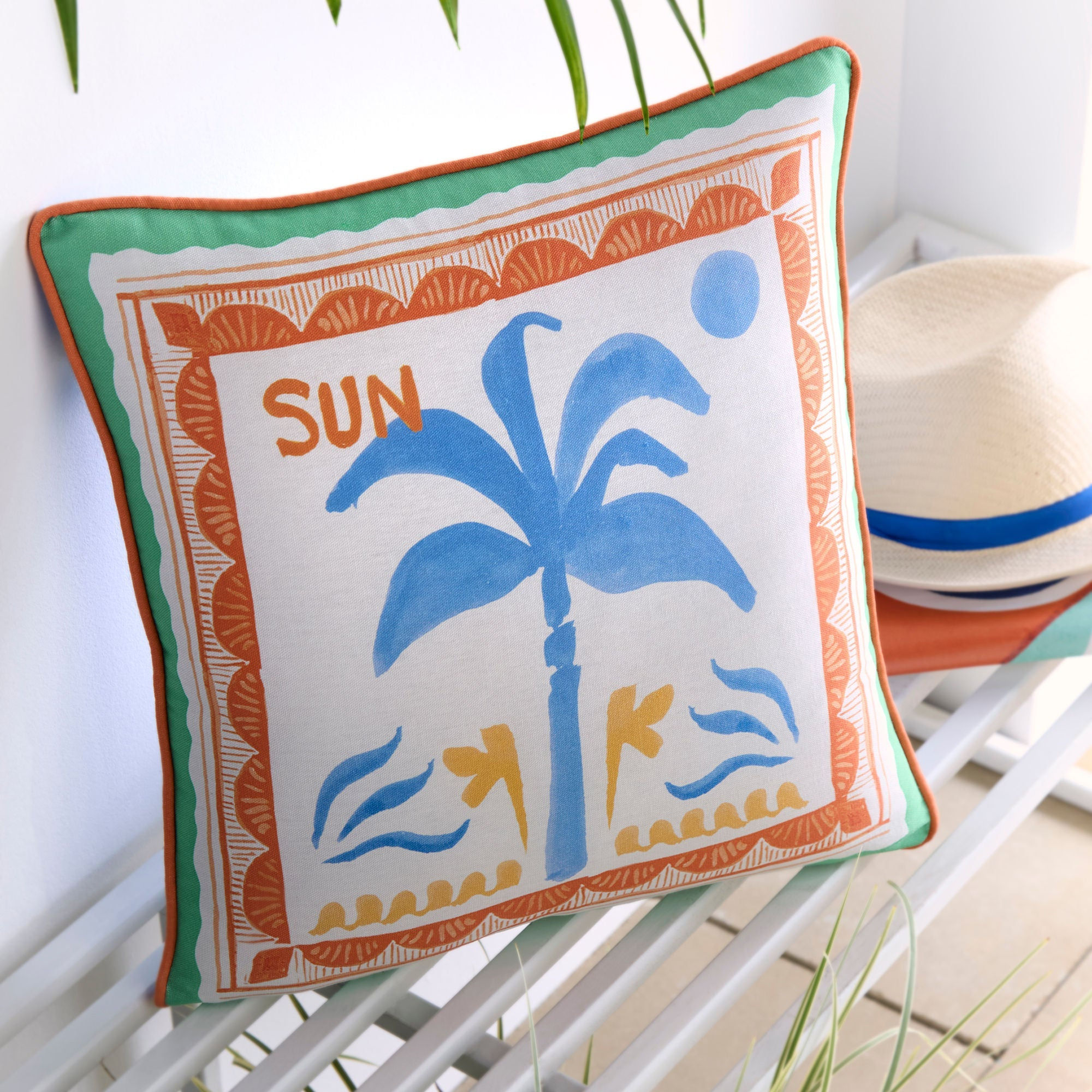 Fusion - Soleil Palm Outdoor - Filled Cushion - Multi - 43 x 43cm