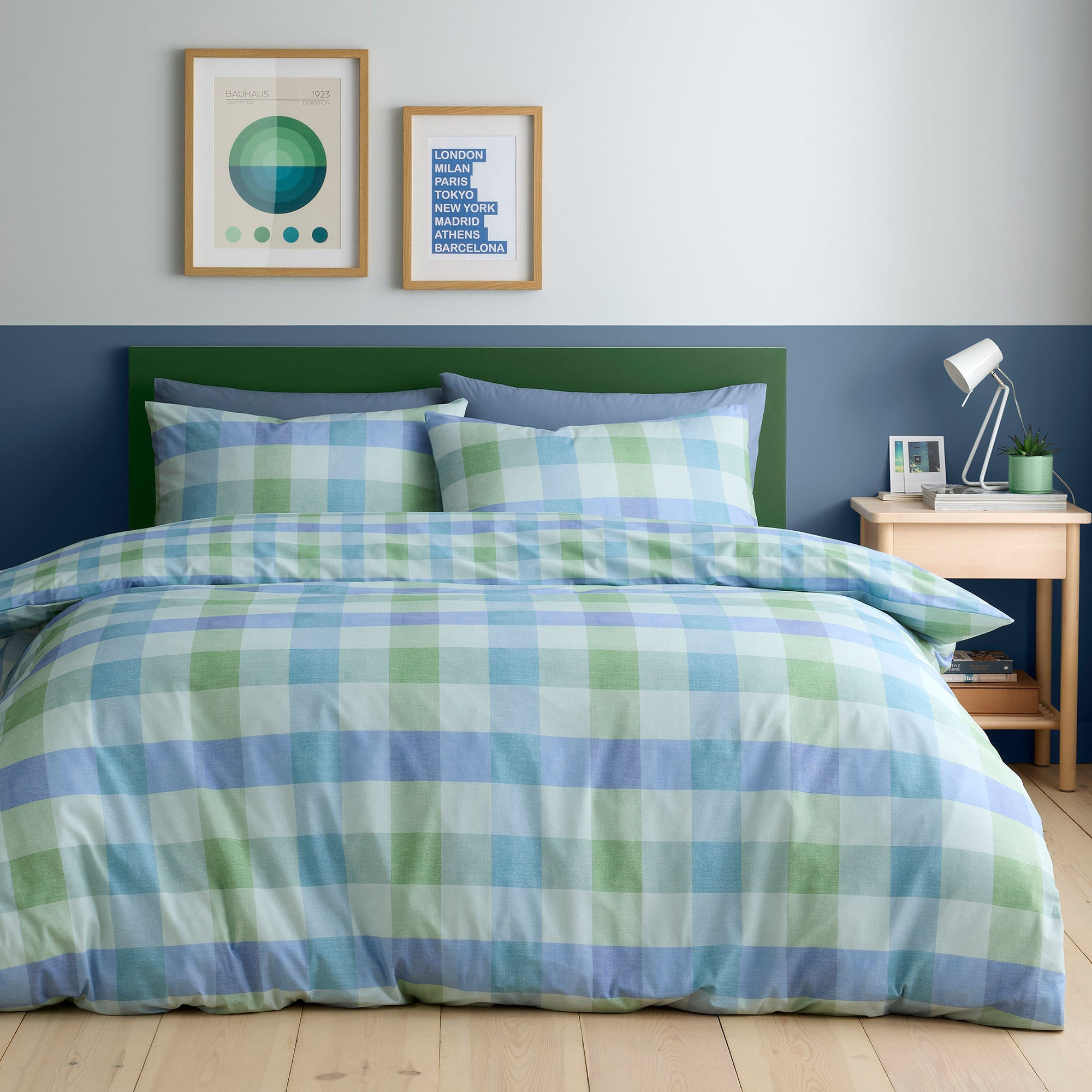 Fusion - Block Check - Duvet Cover Set - Blue - King