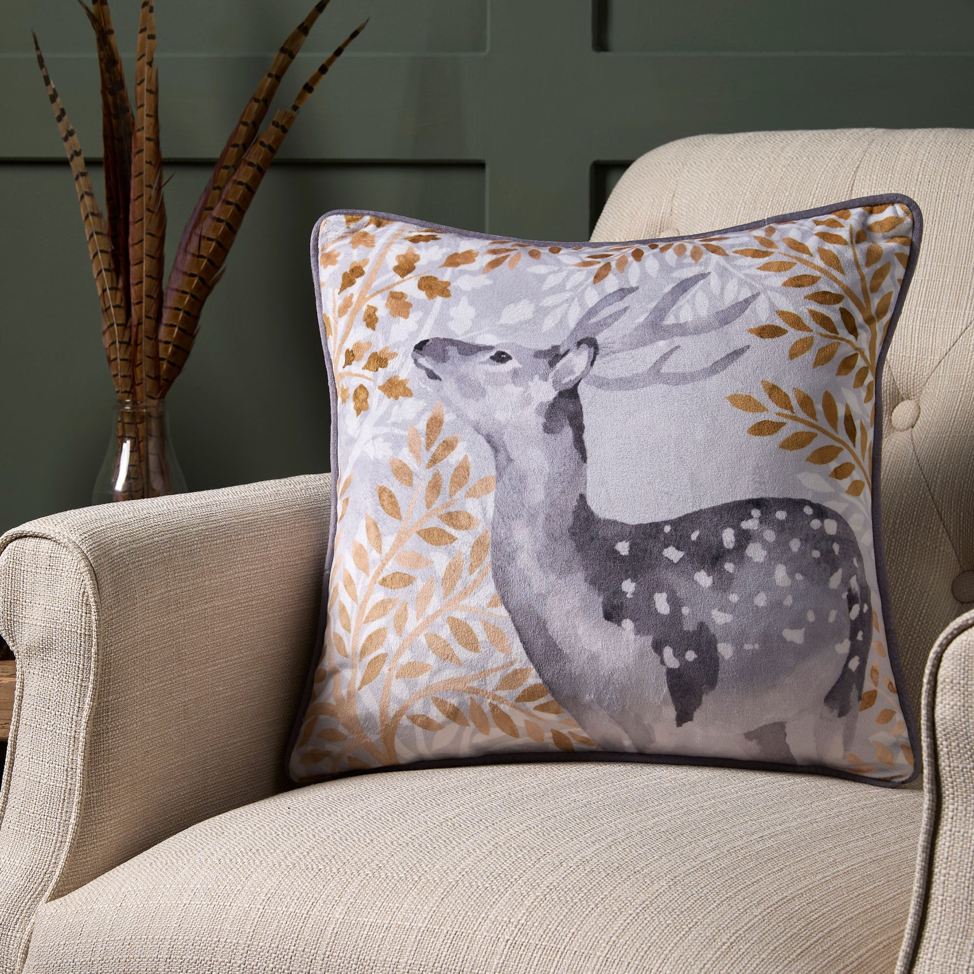 Dreams & Drapes - Forest Animals - Cushion Cover - Grey - 43x43cm