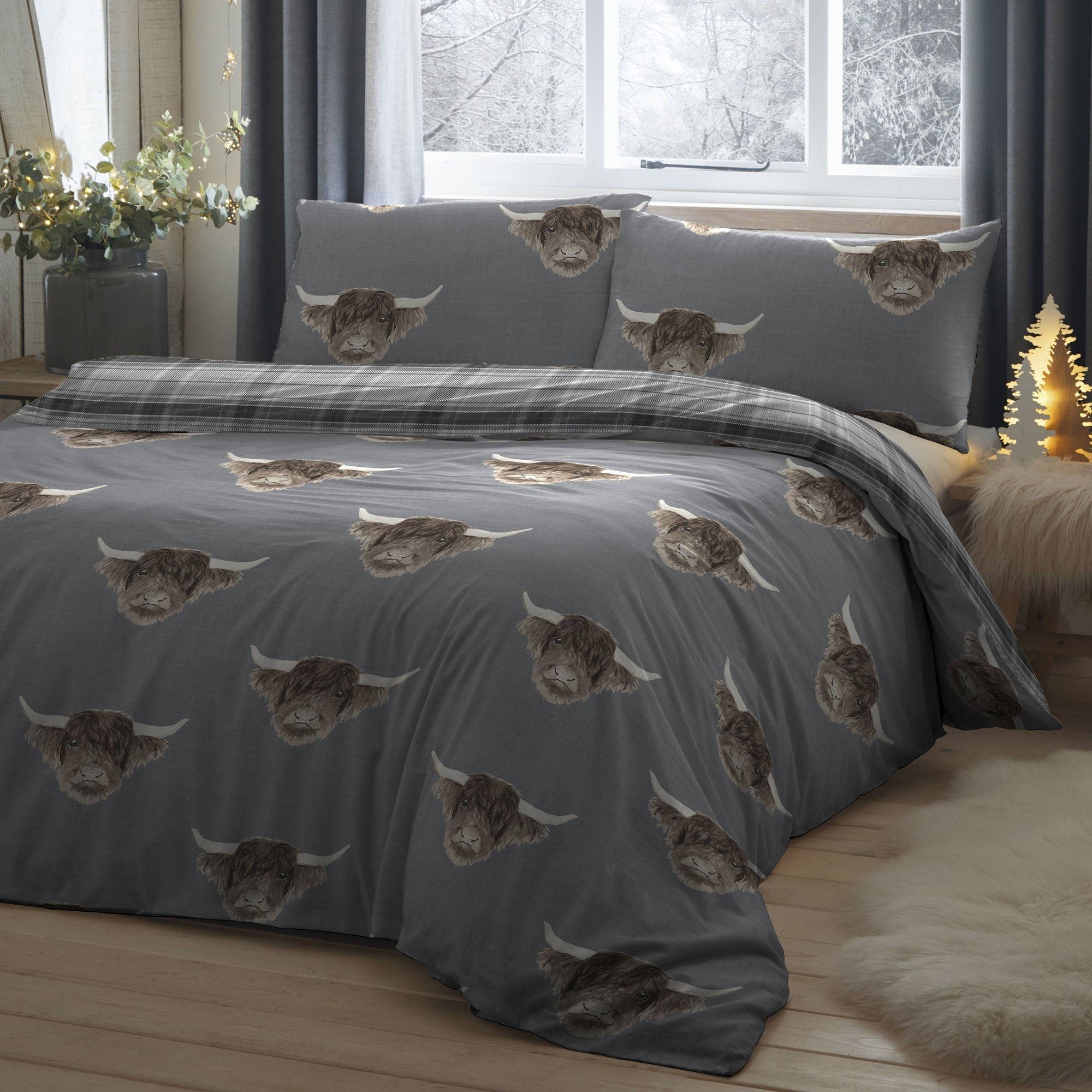 Fusion - Highland Cow - Duvet Cover Set - Grey - Super-King