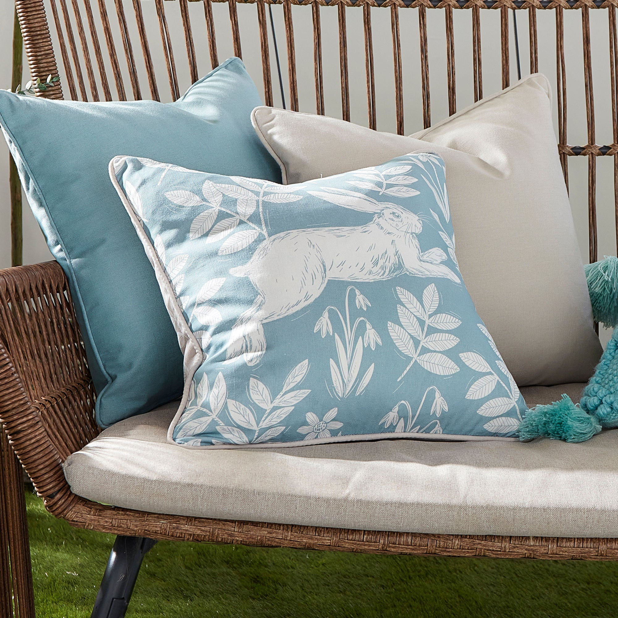 Dreams & Drapes - Spring Rabbit Outdoor - Cushion Cover - Duck Egg - 43x43cm