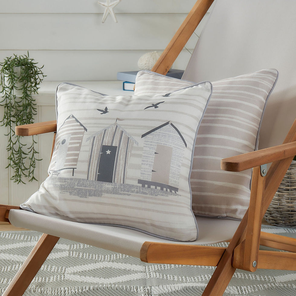 Fusion - Beach Huts Outdoor - Cushion Cover - Natural - 43x43cm