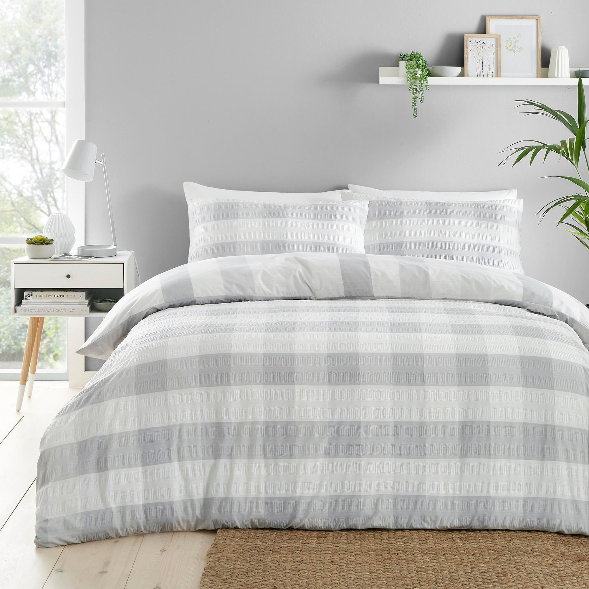 Fusion - Seersucker Gingham - Duvet Cover Set - Silver - Single