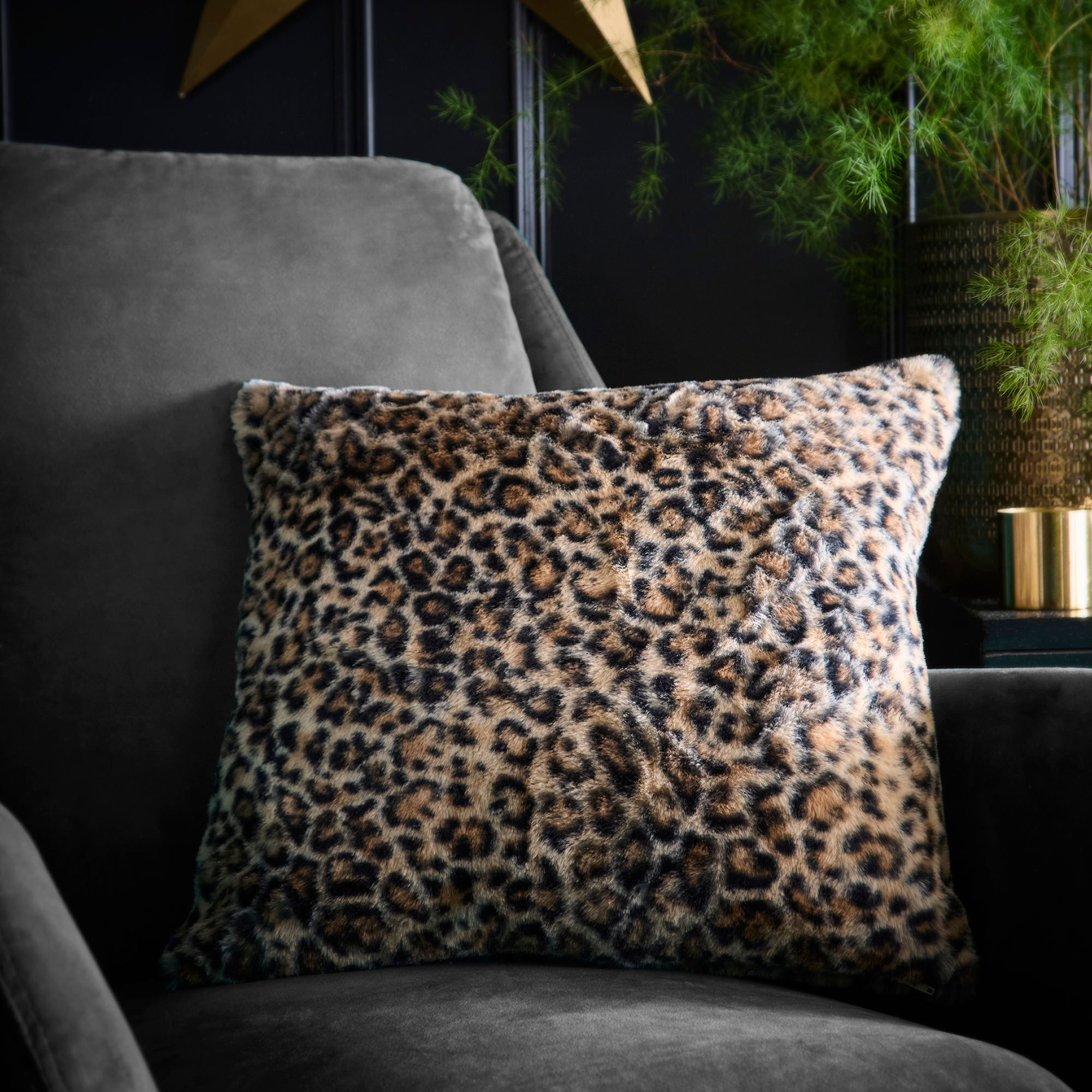Fusion - Leopard Faux Fur - Filled Cushion - Natural - 43x43cm