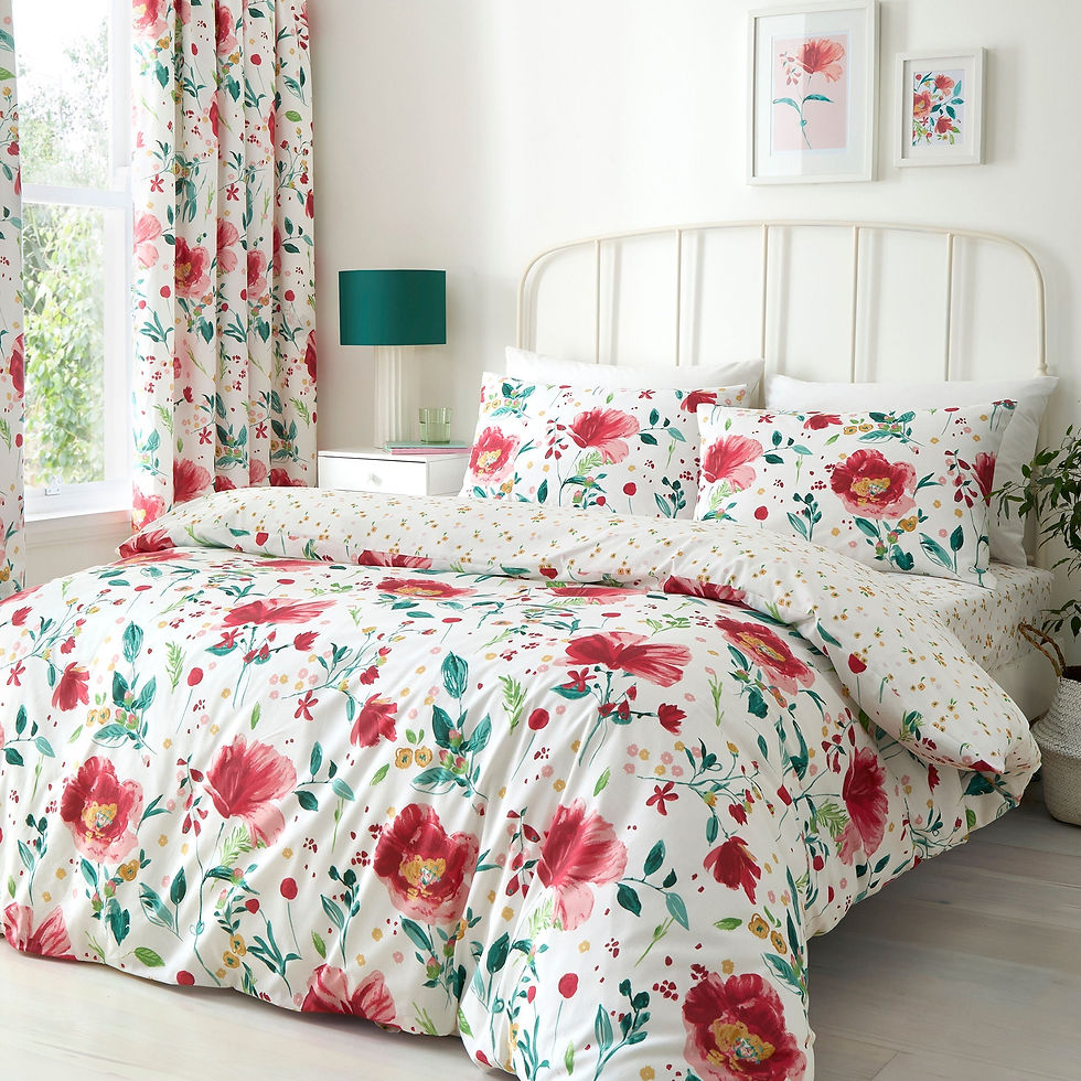 Dreams & Drapes - Abstract Poppy - Duvet Cover Set - Red - Single