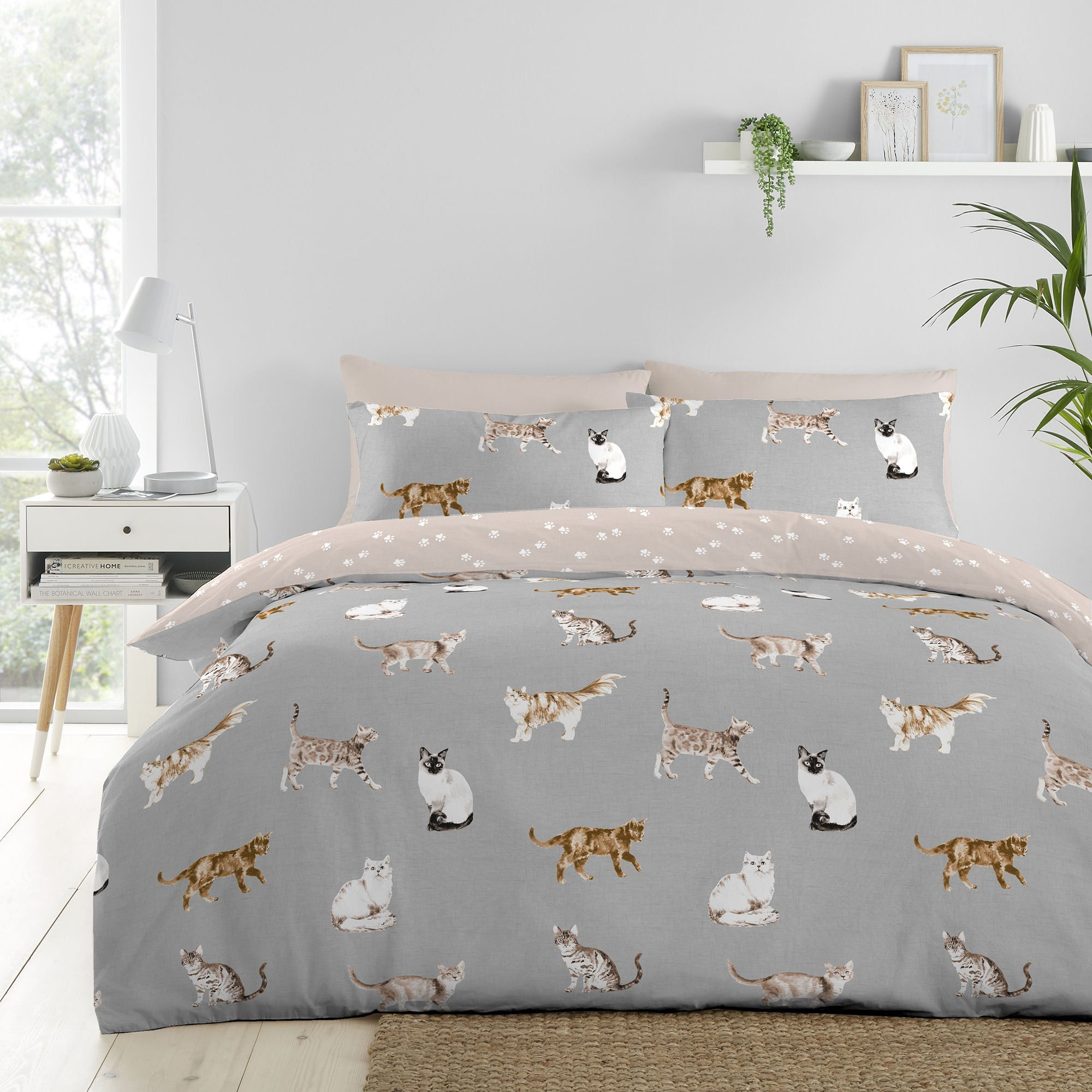 Fusion - Cats - Duvet Cover Set - Grey - Double