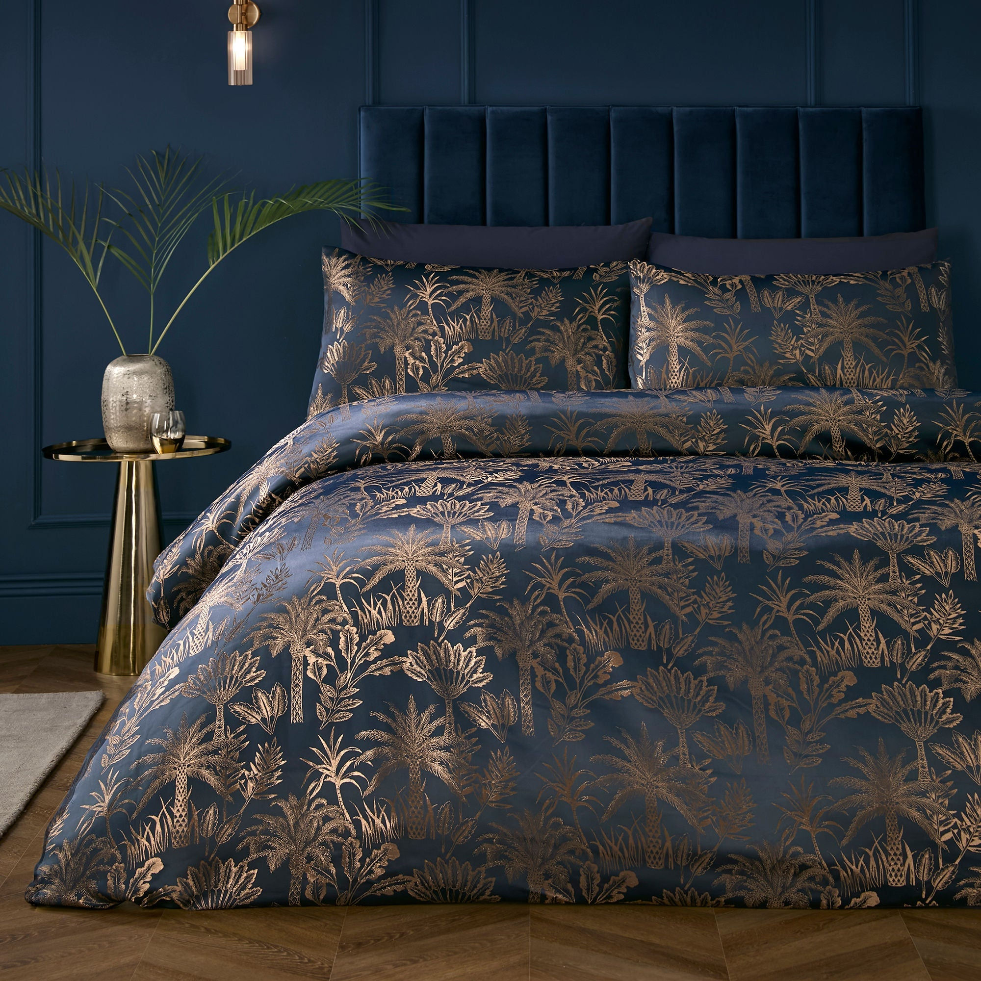 Soiree - Midnight Palm - Duvet Cover Set - Navy - Double
