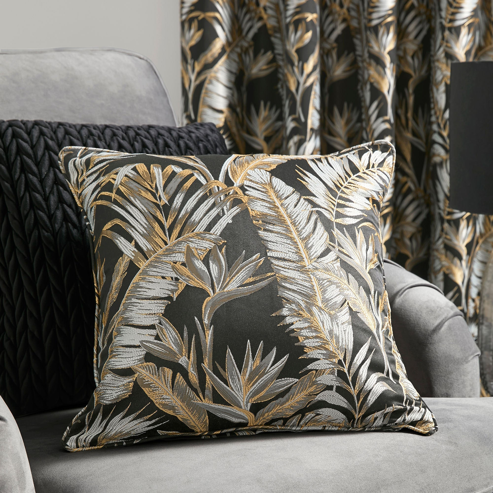 Laurence Llewelyn-Bowen - Paradise Palm - Filled Cushion - Black - 43x43cm