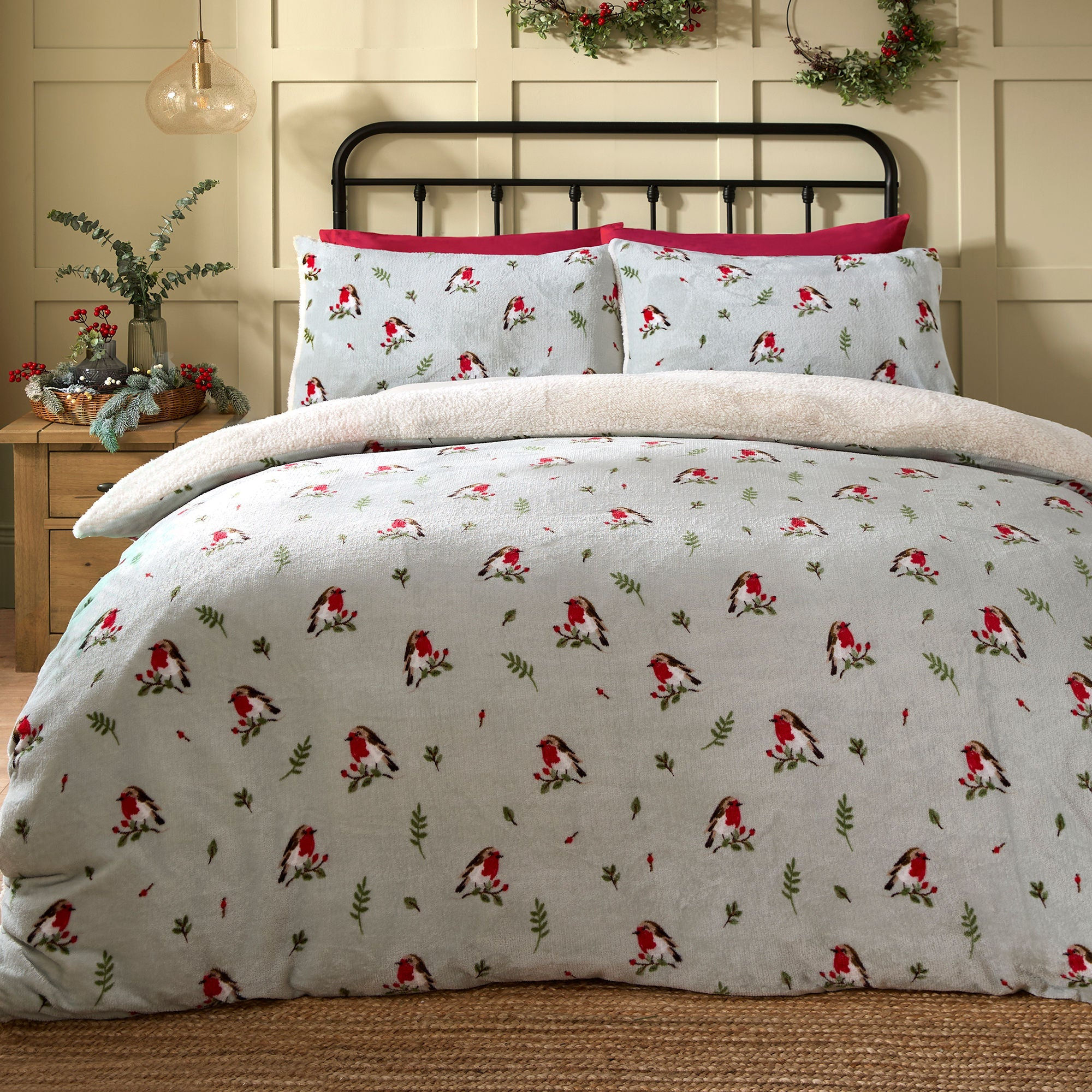 Fusion - Winter Robin - Duvet Cover Set - Duck Egg - Double