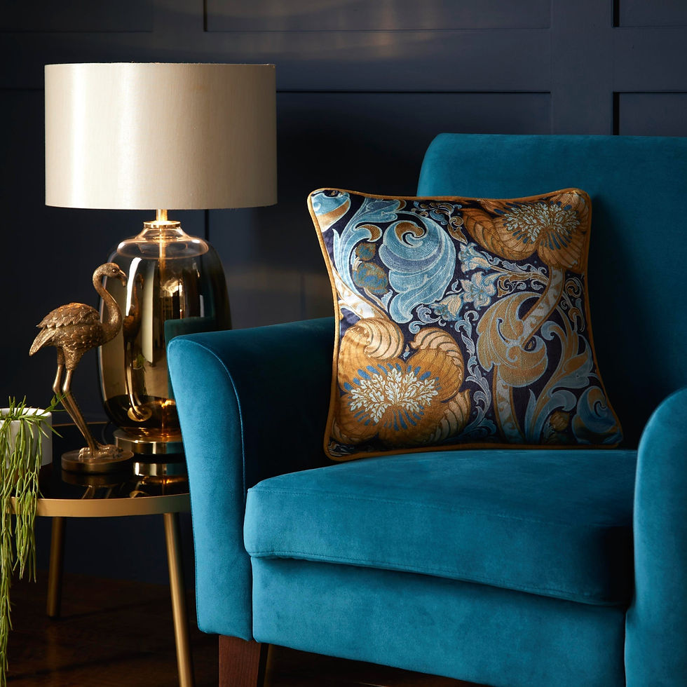 Laurence Llewelyn-Bowen - Down the Dilly - Cushion Cover - Ochre/Blue - 43x43cm