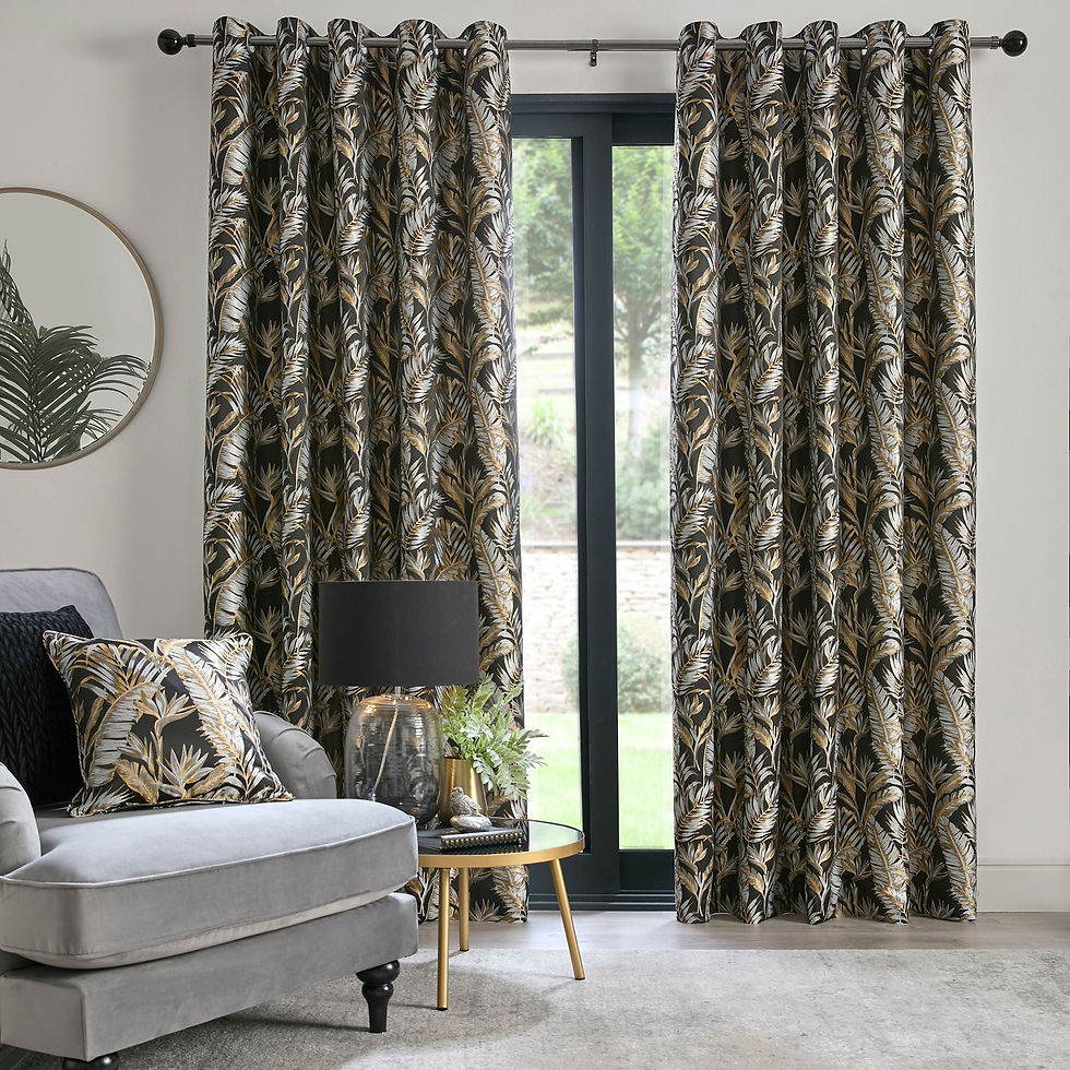 LLB - Paradise Palm - Eyelet Curtains - Black - 90 x 72in