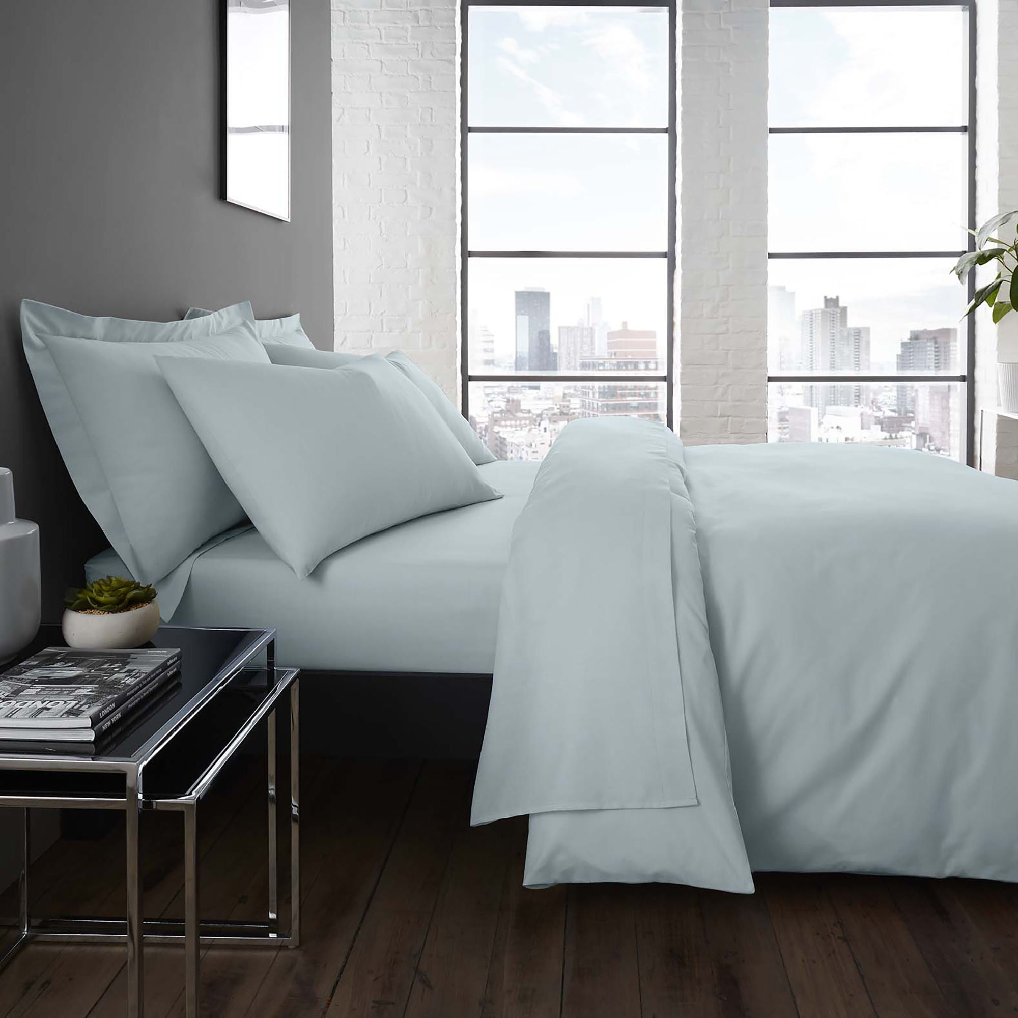 Serene - Plain Dyed - Fitted Bed Sheet - Duck Egg - Double