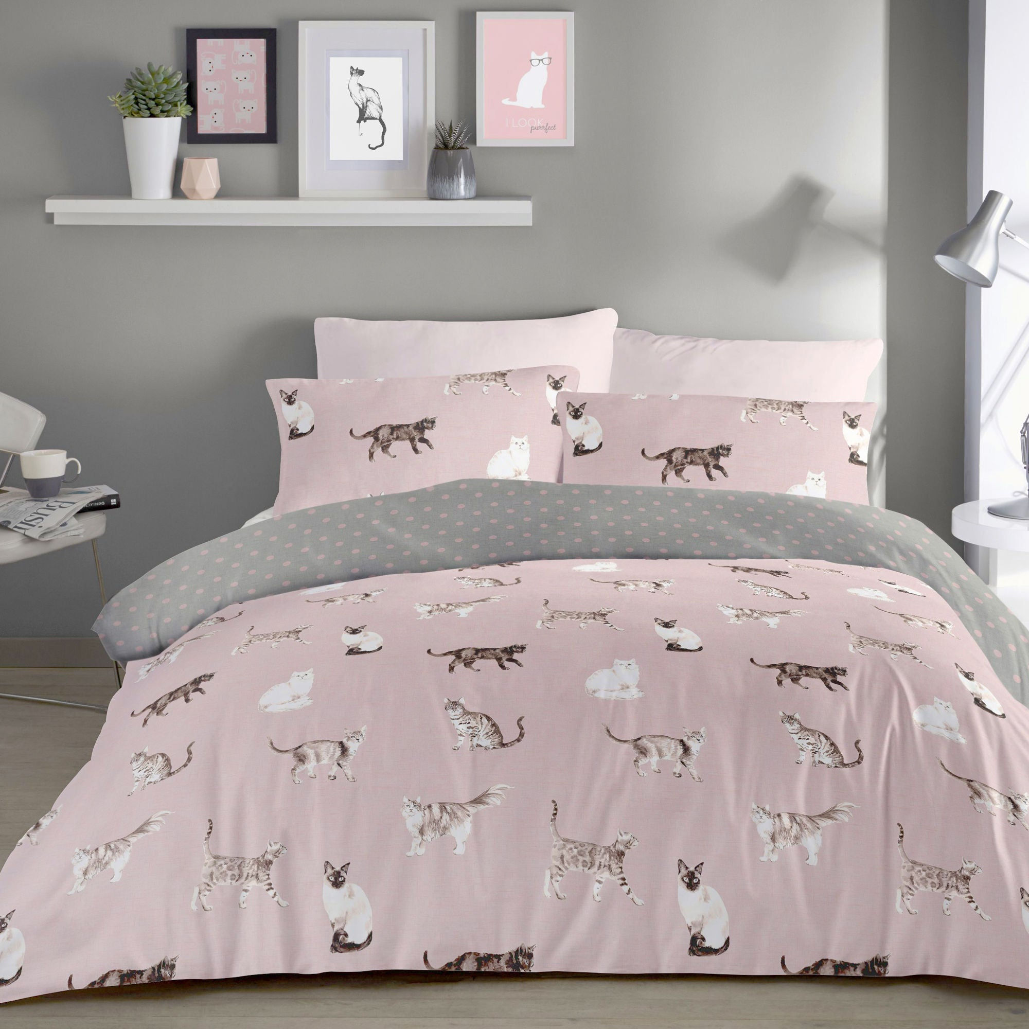 Fusion - Cats - Duvet Cover Set - Blush - Single