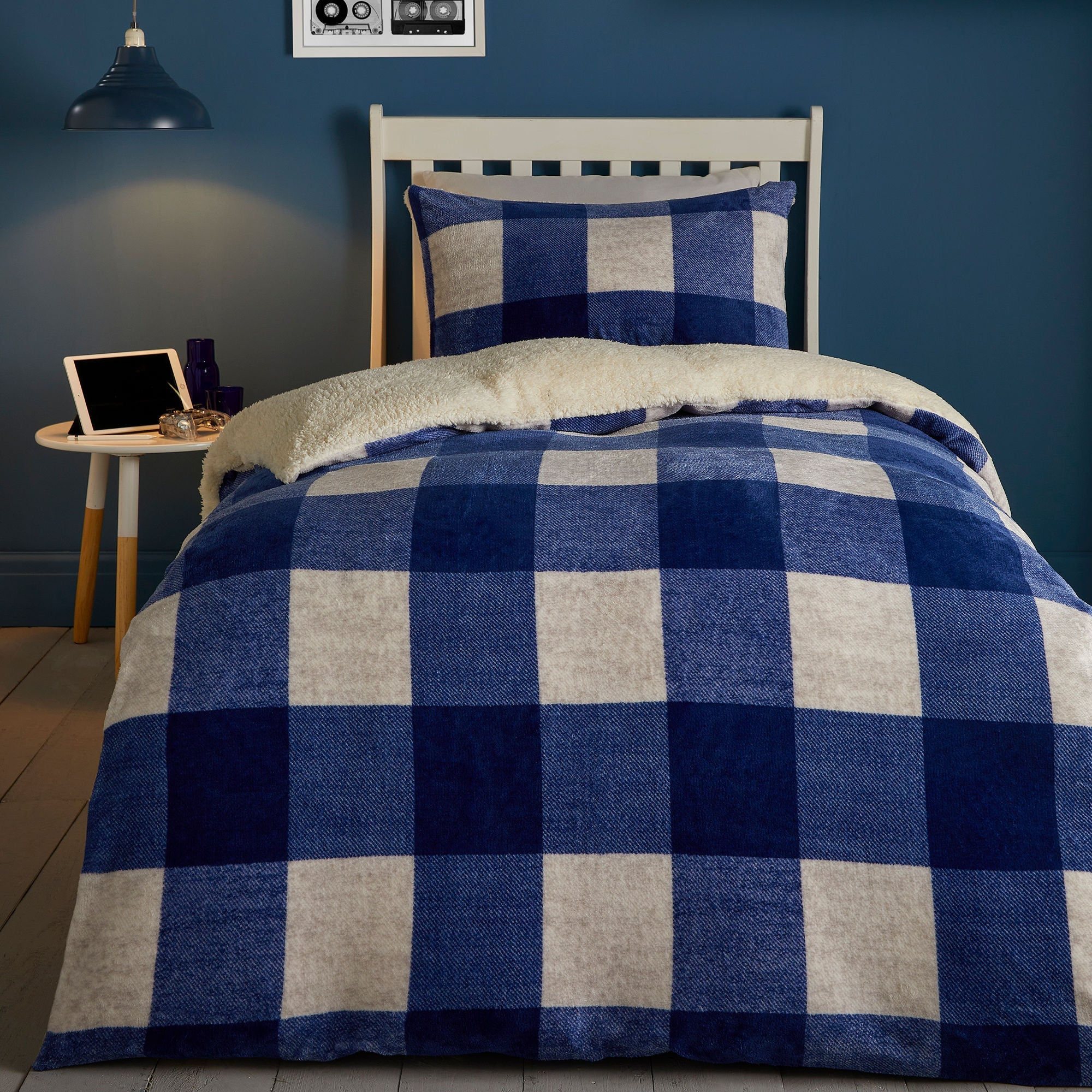 Bedlam - Cosy Theo Check - Duvet Cover Set - Blue - Double