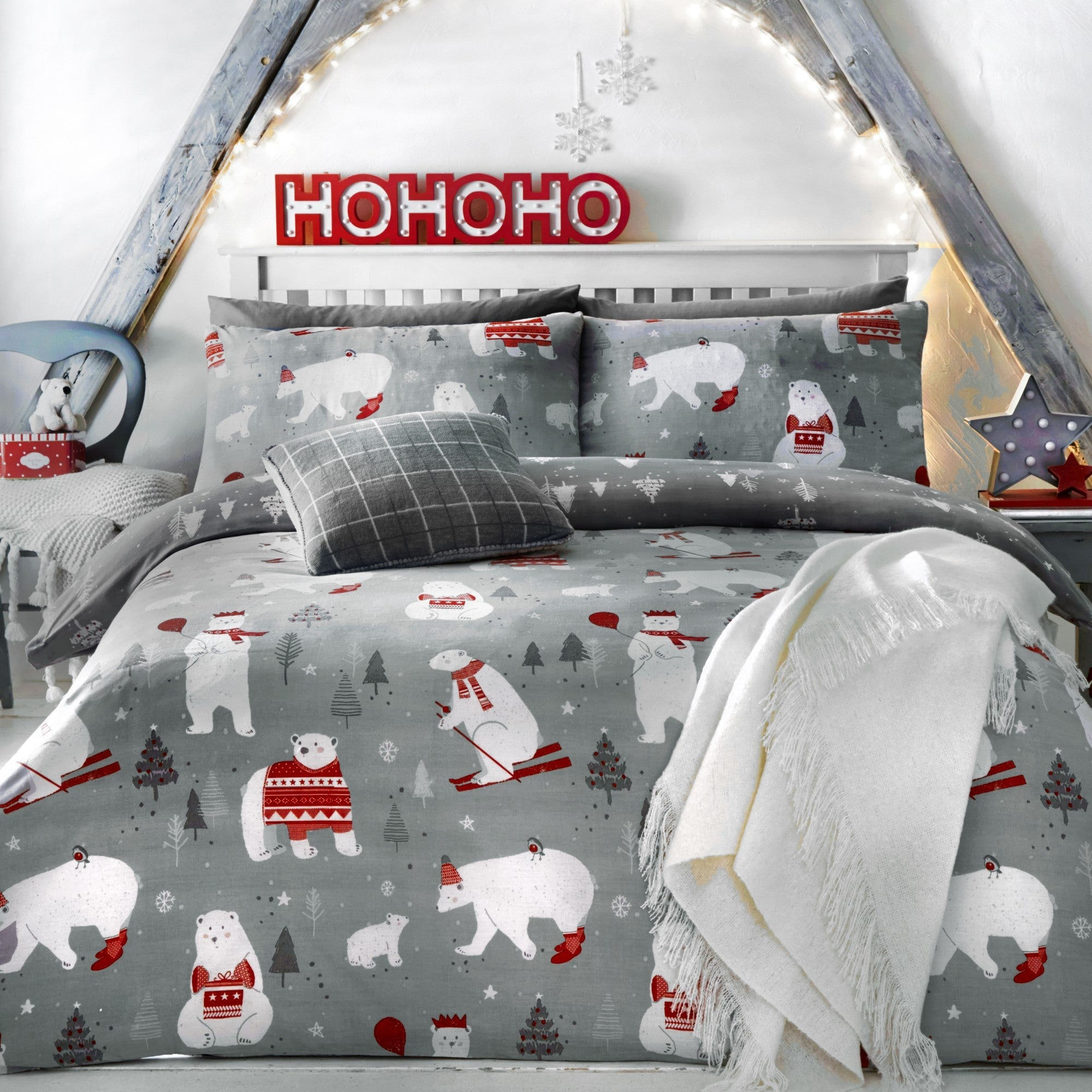 Bedlam - Polar Bears - Duvet Cover Set - Silver - Double