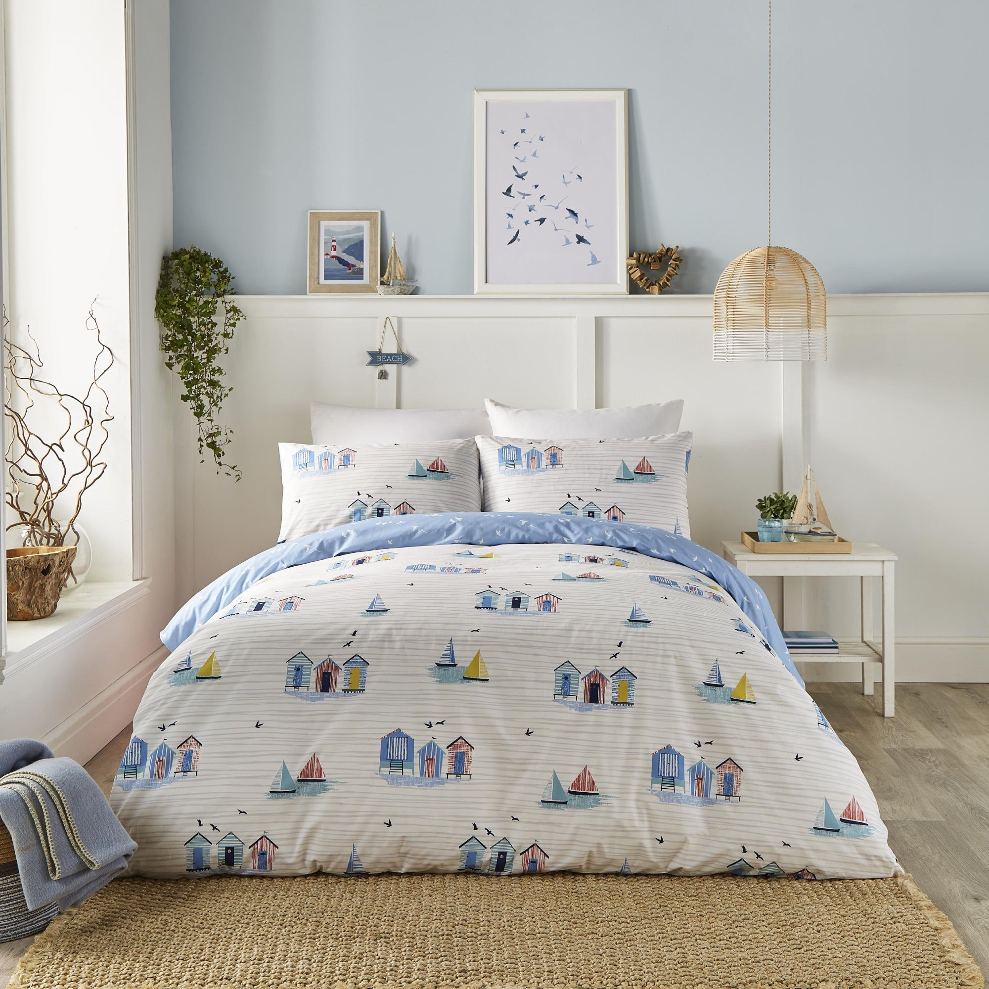 Fusion - Beach Huts - Duvet Cover Set - Blue - Single