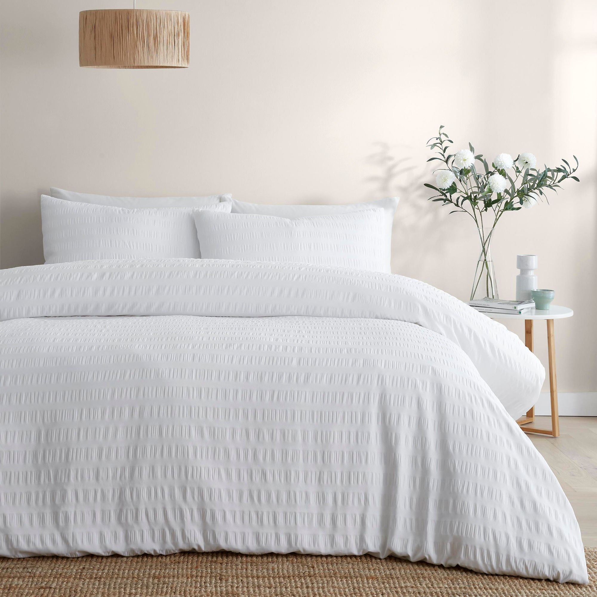Serene - Honley Seersucker - Duvet Cover Set - White - King