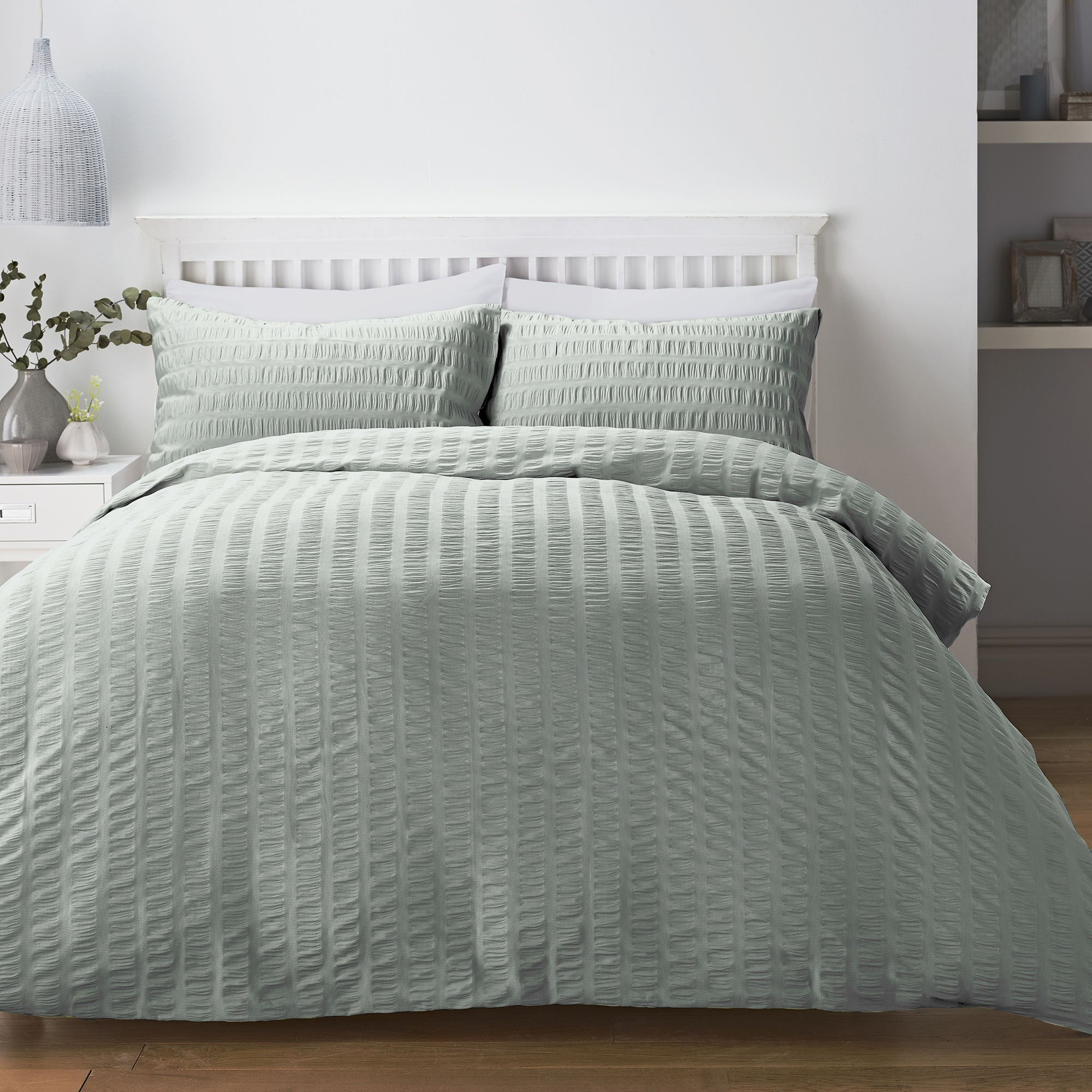 Serene - Honley Seersucker - Duvet Cover Set - Duck Egg - King