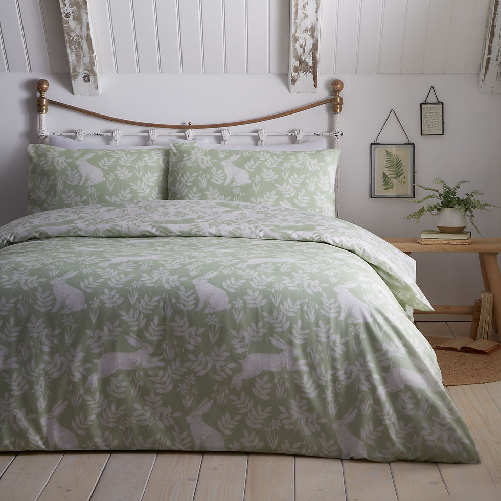 Dreams & Drapes - Spring Rabbits - Duvet Cover Set - Green - Single