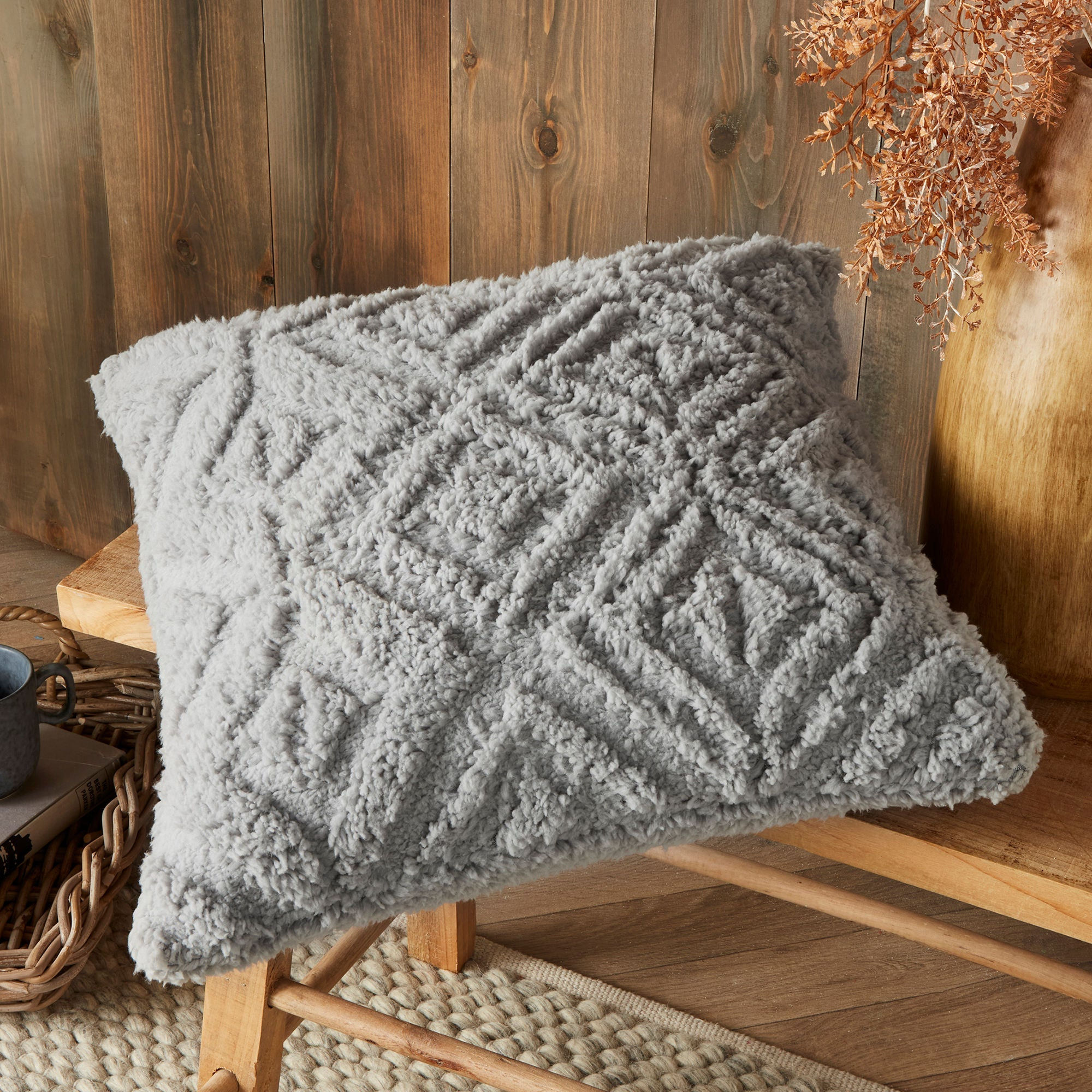 Fusion - Geo Fleece - Cushion Cover - Grey - 43x43cm