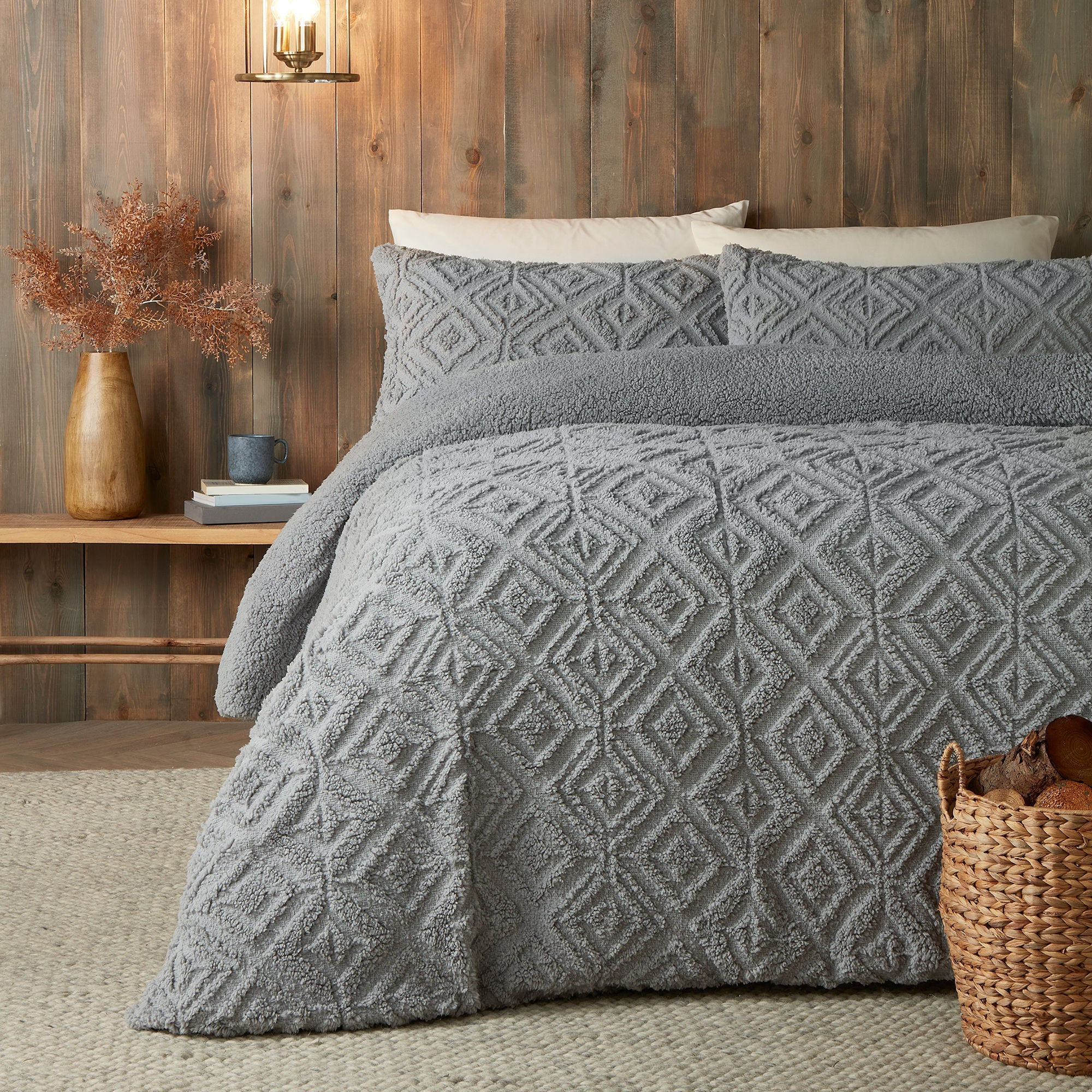 Fusion - Geo Fleece - Duvet Cover Set - Grey - Single