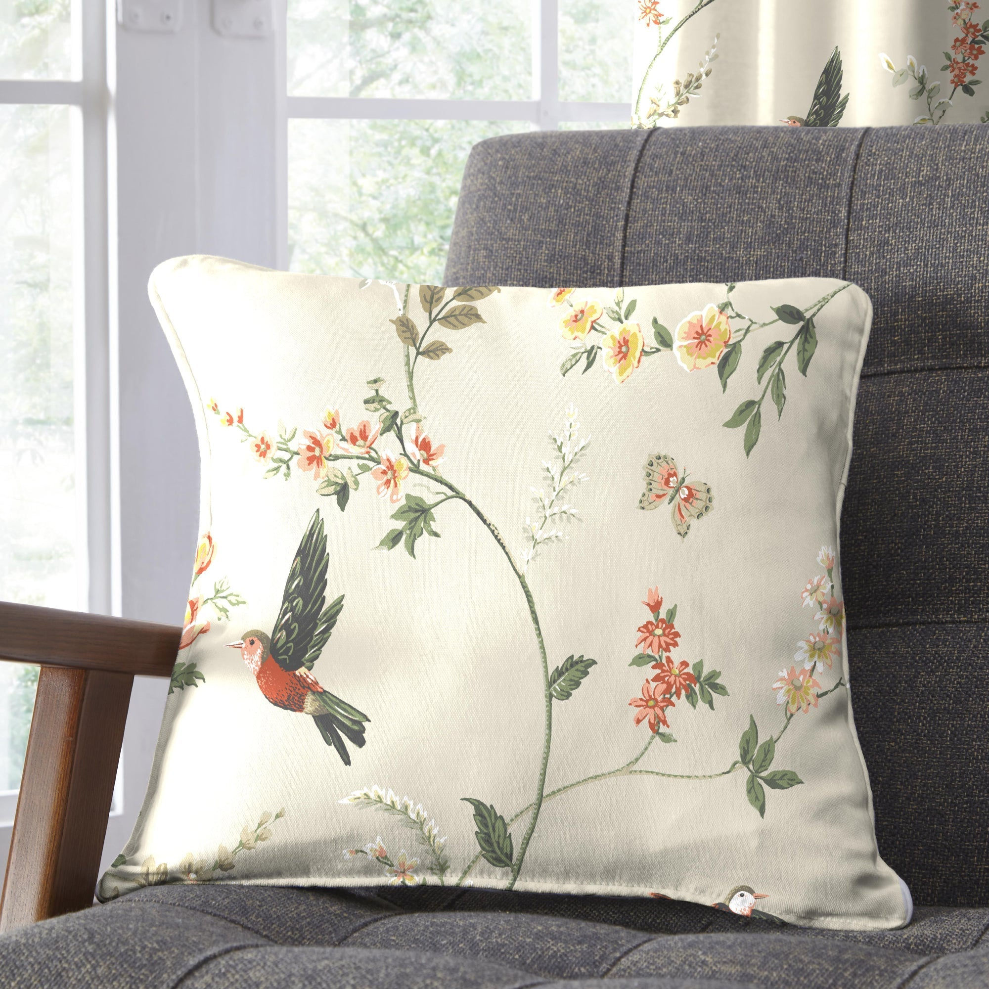Dreams & Drapes - Darnley - Filled Cushion - Coral/Natural - 43x43cm