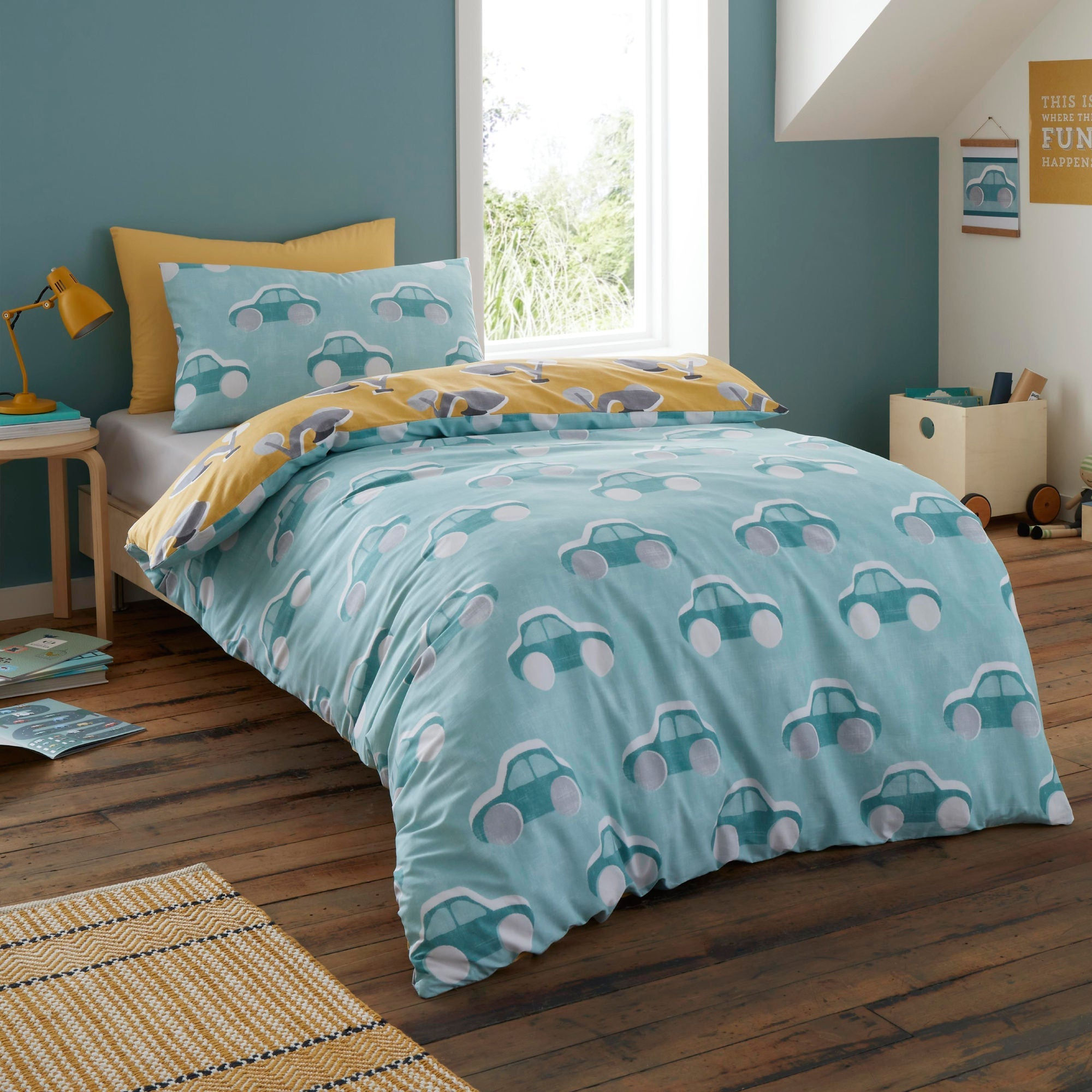 Bedlam - Cool Cars - Duvet Cover Set - Duck Egg - Single