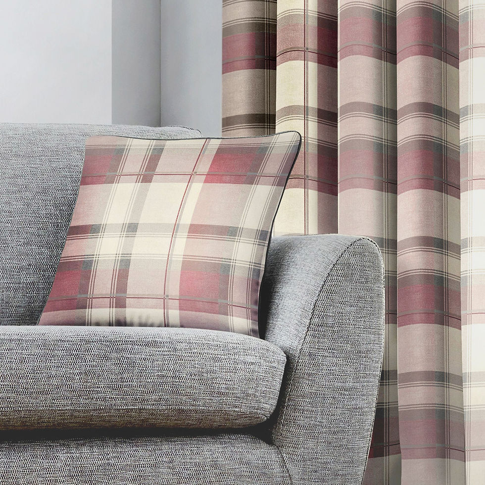 Fusion - Balmoral Check - Filled Cushion - Blush - 43x43cm