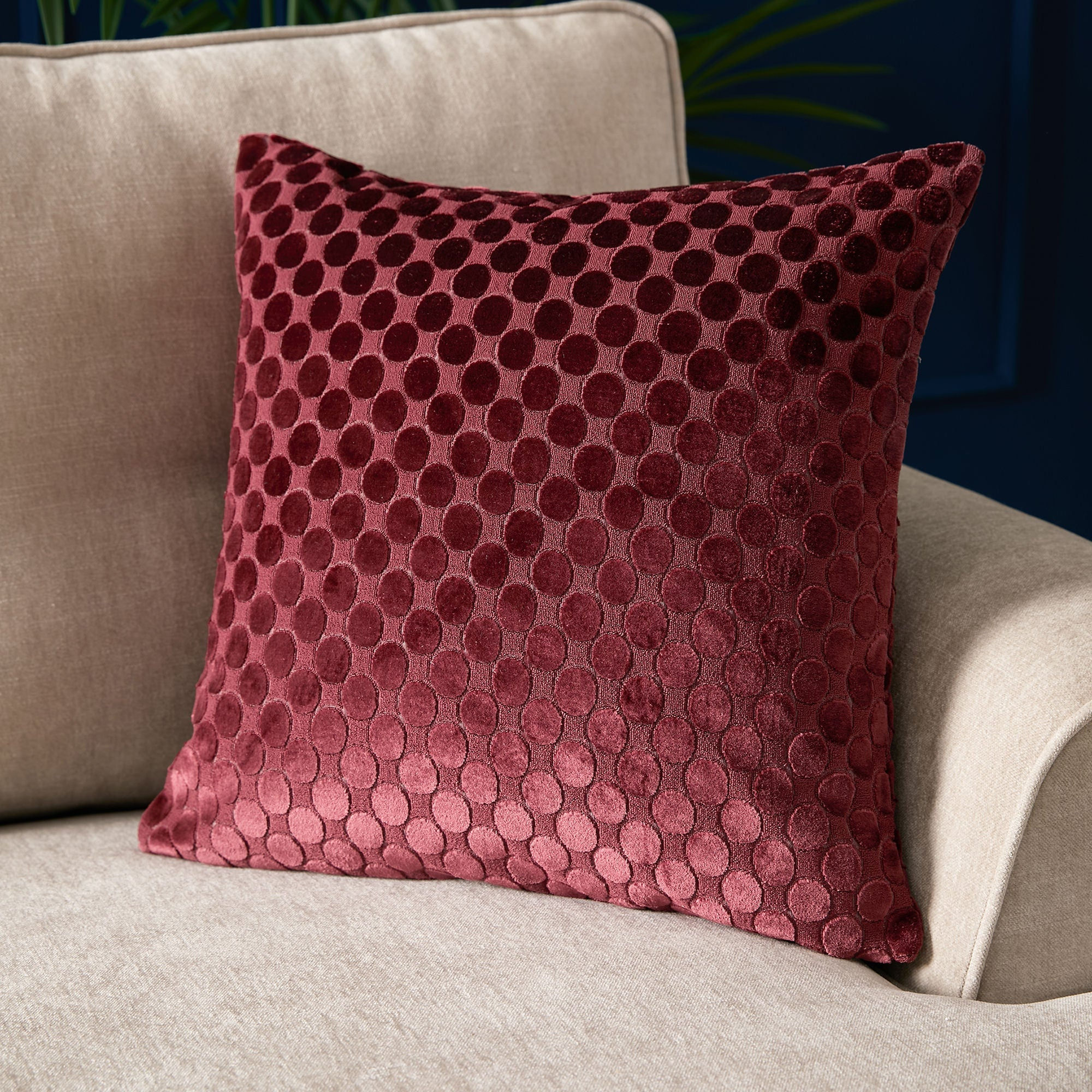 Soiree - Velvet Spot - Filled Cushion - Burgundy - 43x43cm