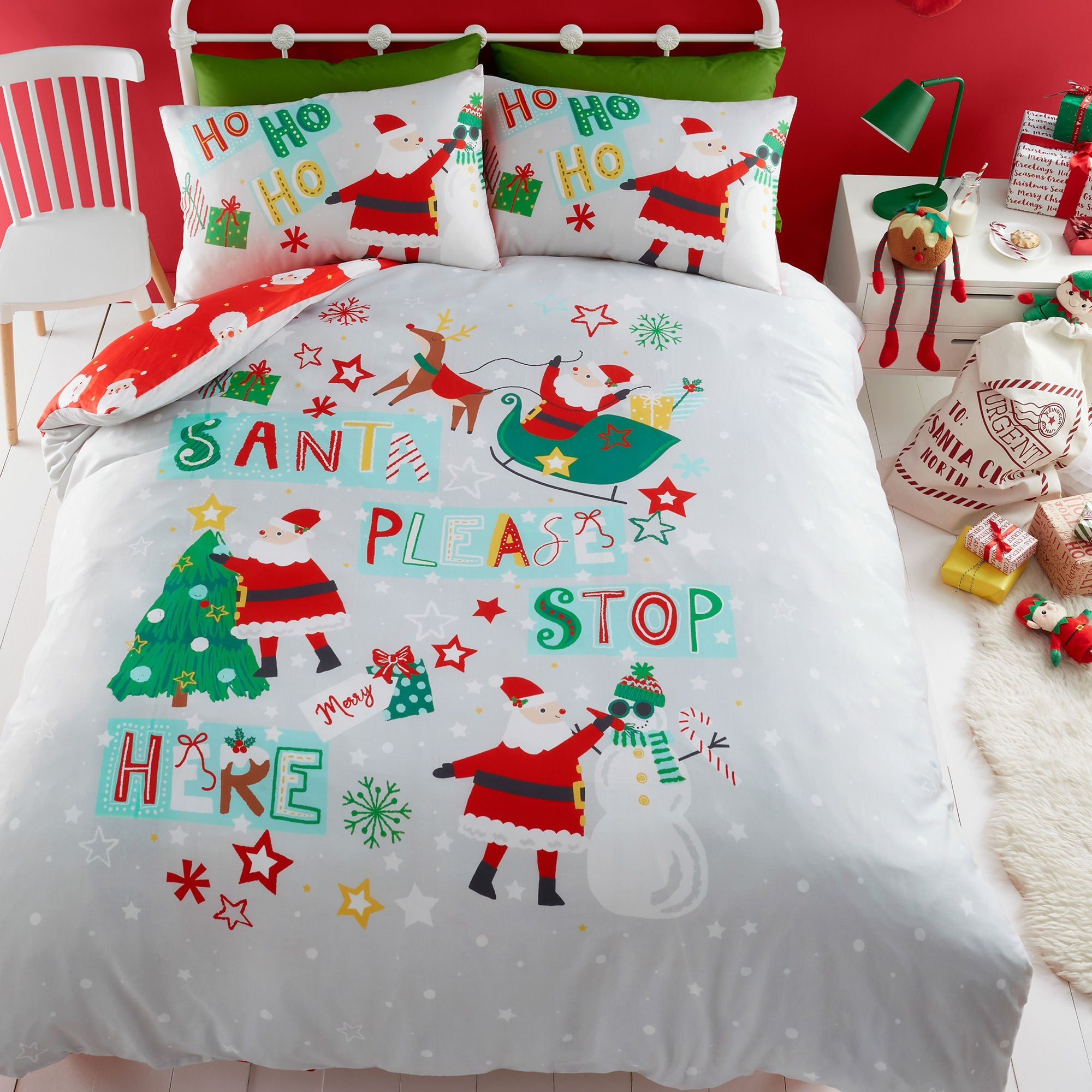 Bedlam - Santa Please Stop Here - Duvet Cover Set - Grey - Single