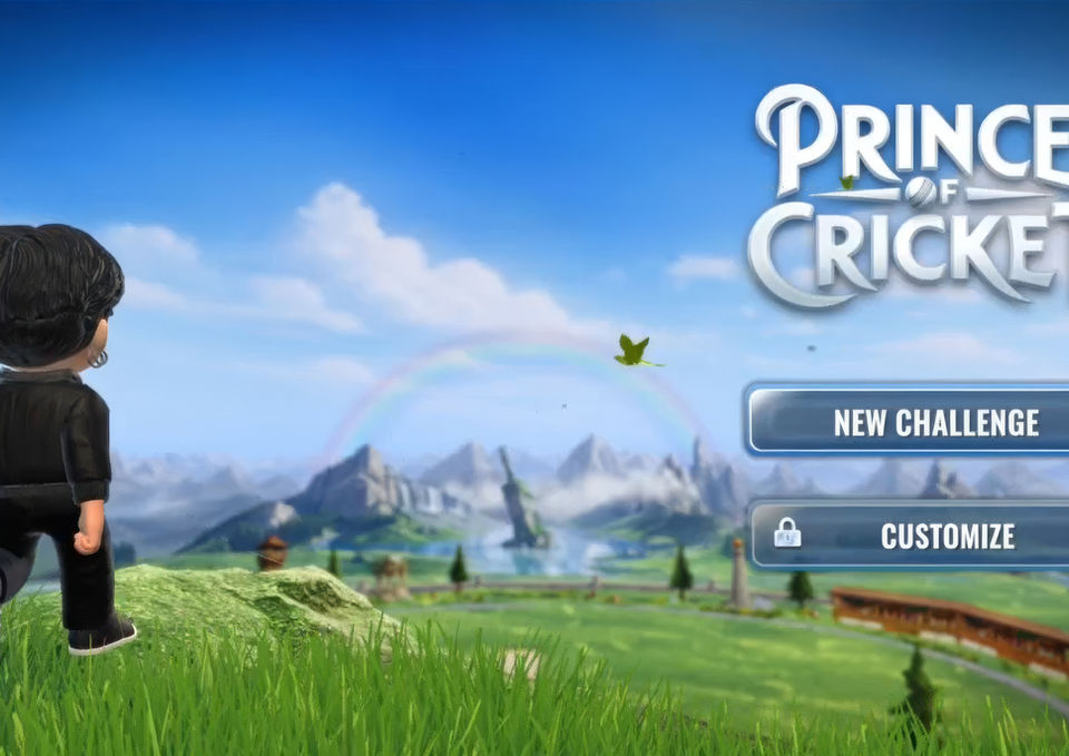Prince of Cricket game main menu showing New Challenge and Customize options