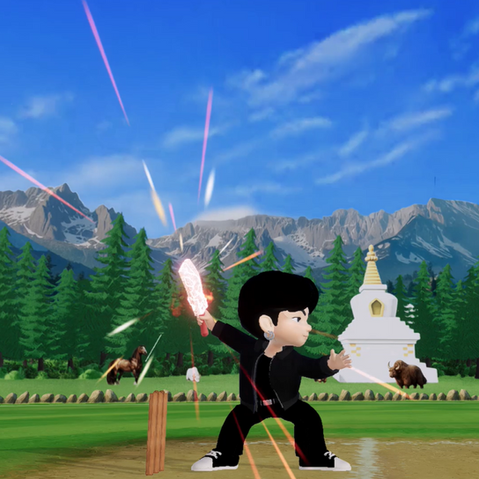 Elemental cricket battle scene from story based mobile game