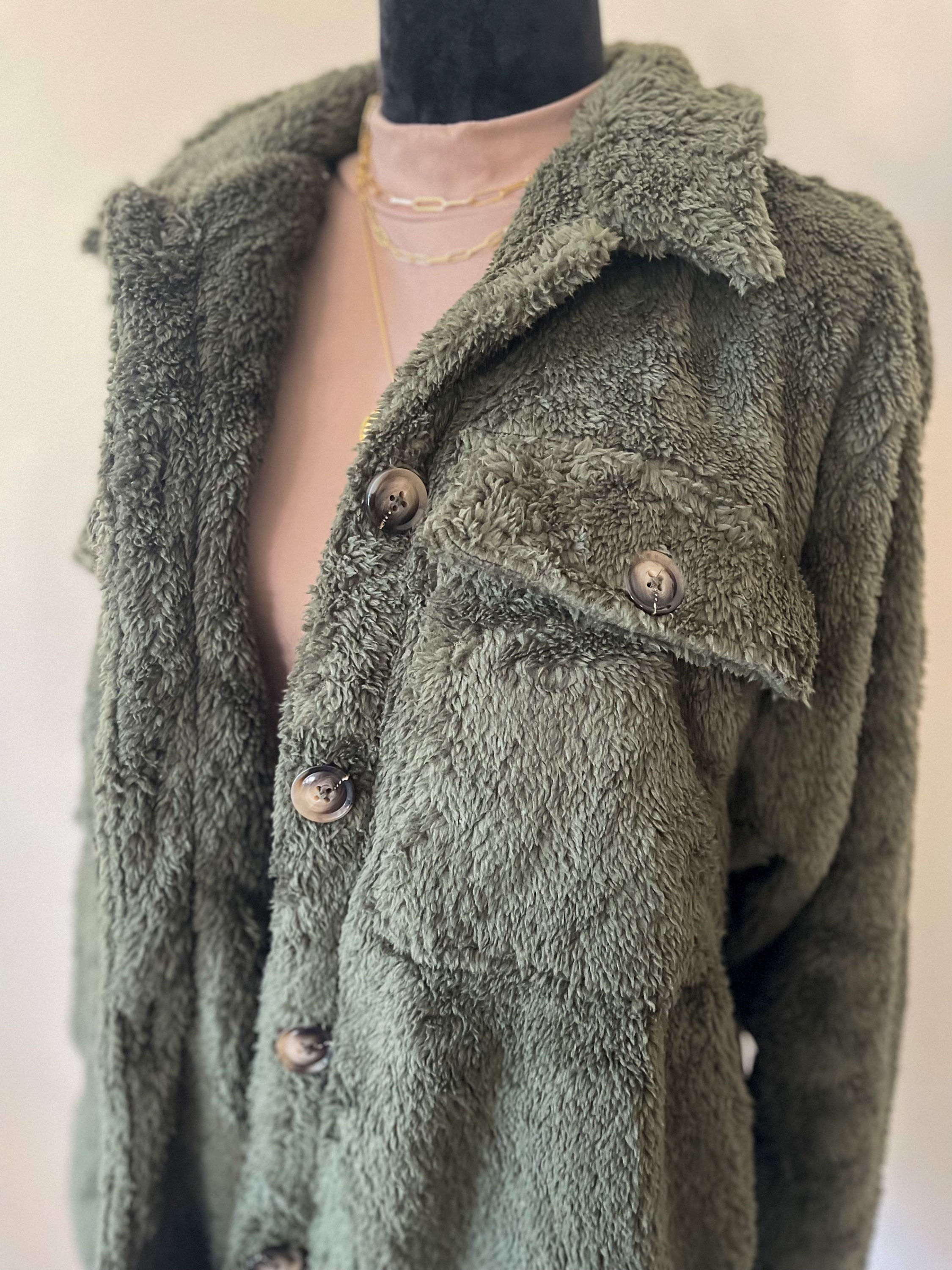 Olive Teddy Shacket