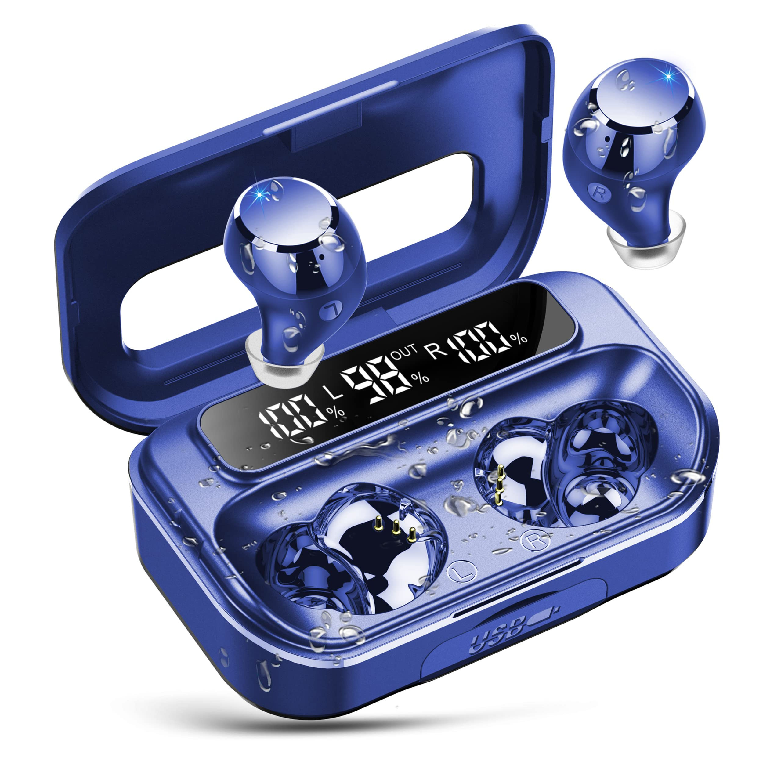 Wireless Earbuds Bluetooth 5.3 128H Battery LED Display IPX7 Waterproof