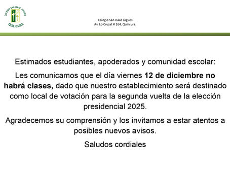 SUSPENCIÓN DE CLASES 12 DE DIDCIEMBRE